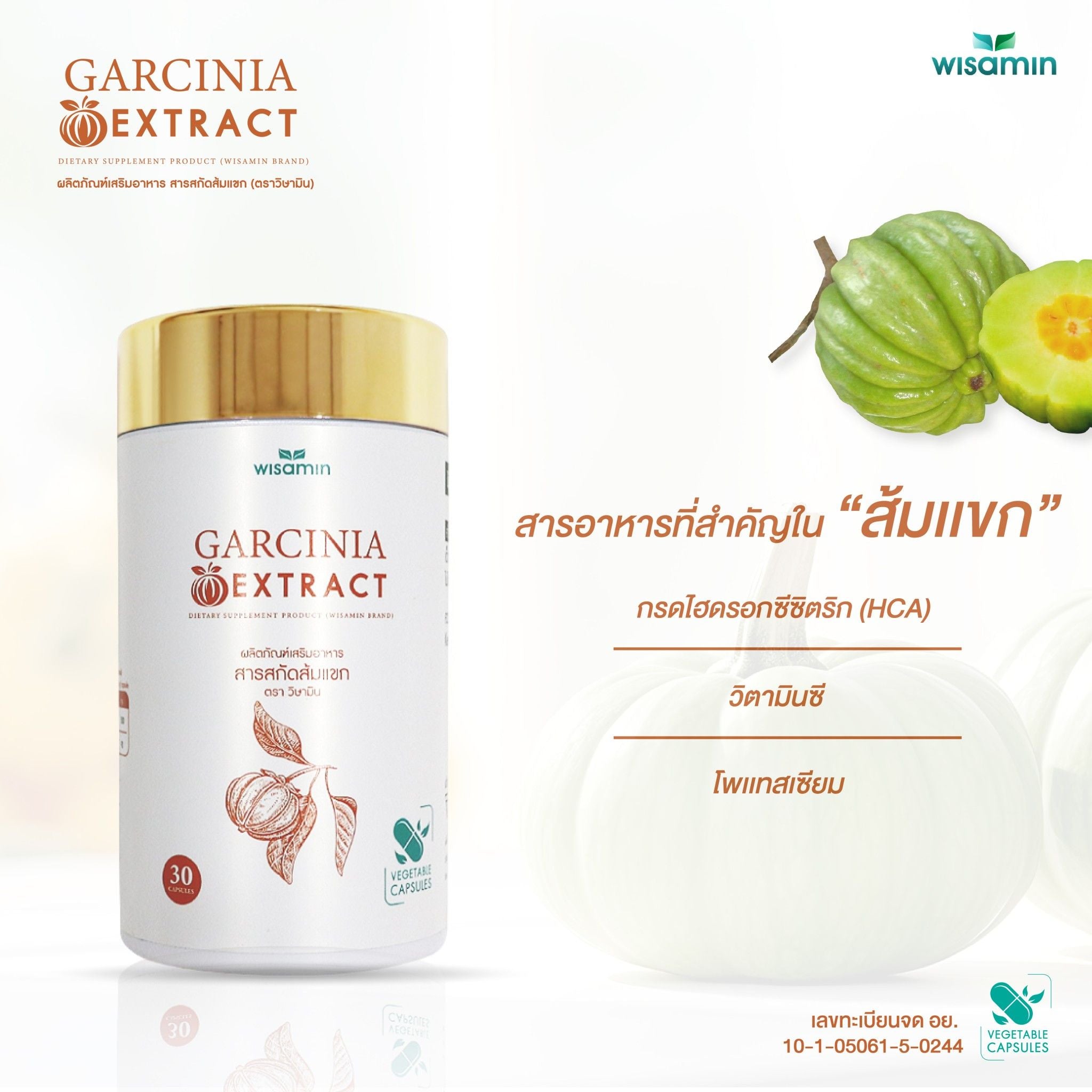 WISAMIN Garcinia Extract สารสกัดส้มแขก 500 mg (ตราวิษามิน) 30 แคปซูล