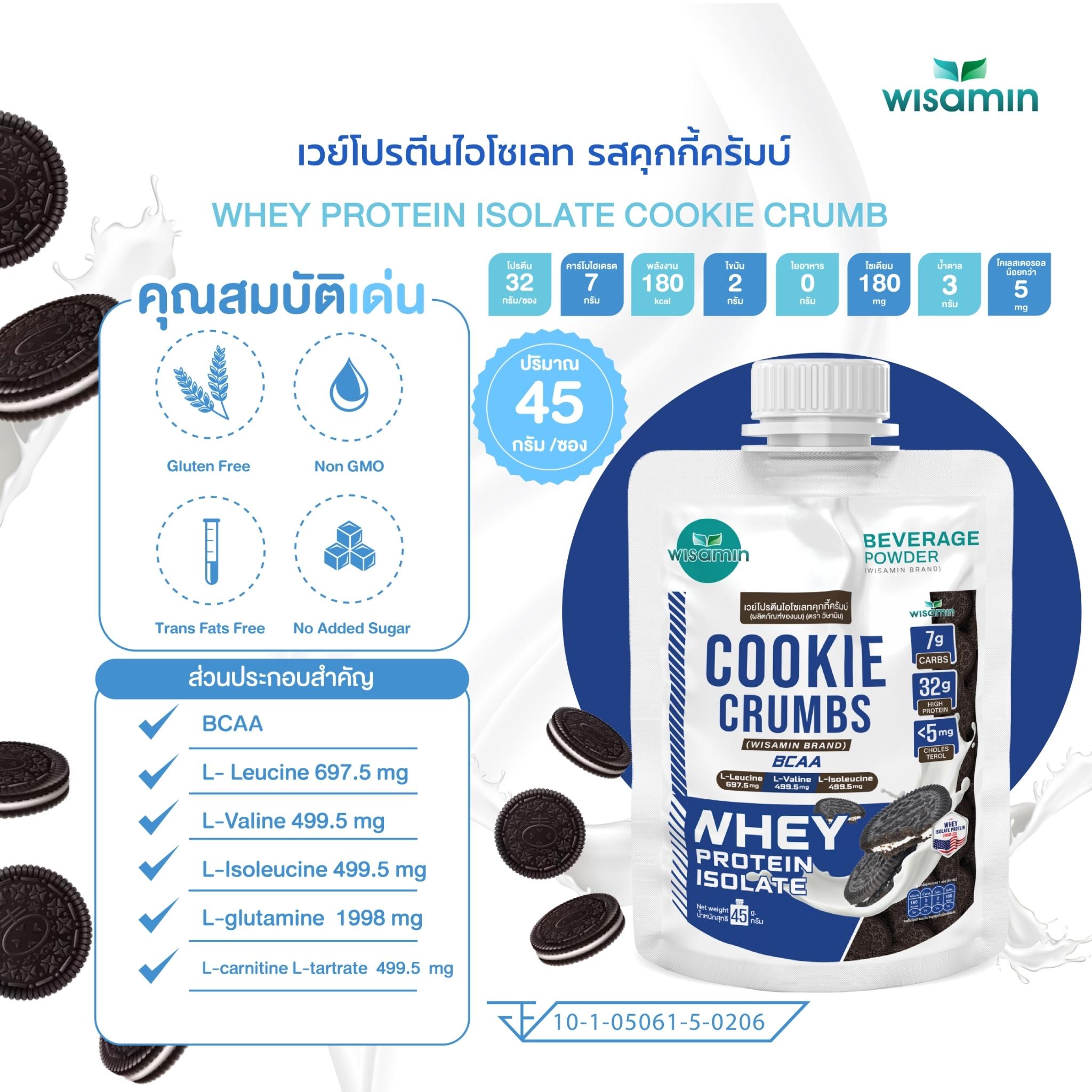 WISAMIN Whey Protein Isolate เวย์โปรตีน ไอโซเลท ชนิดซอง 11 รสชาติ (ตราวิษามิน) 45 กรัม