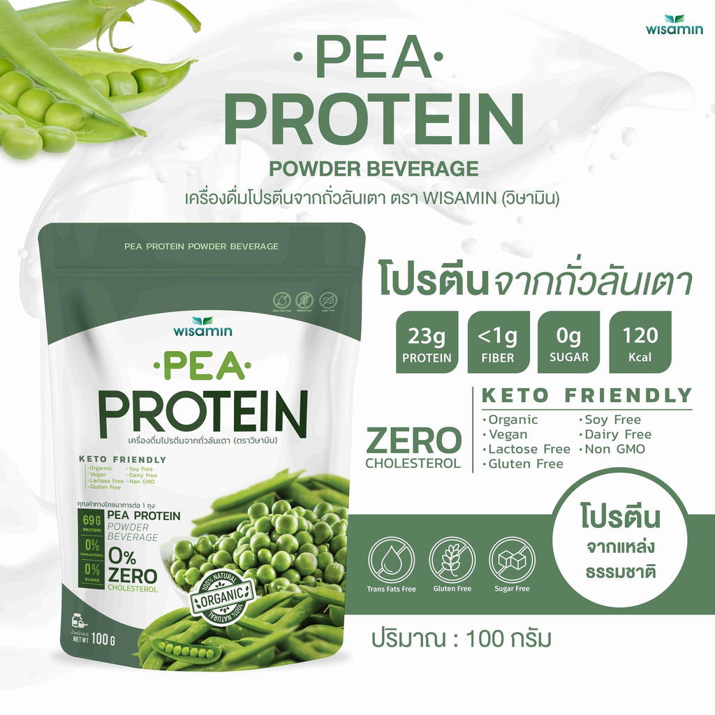 WISAMIN Pea Protein Isolate พีโปรตีนไอโซเลท (ตราวิษามิน) ปริมาณ 100 กรัม