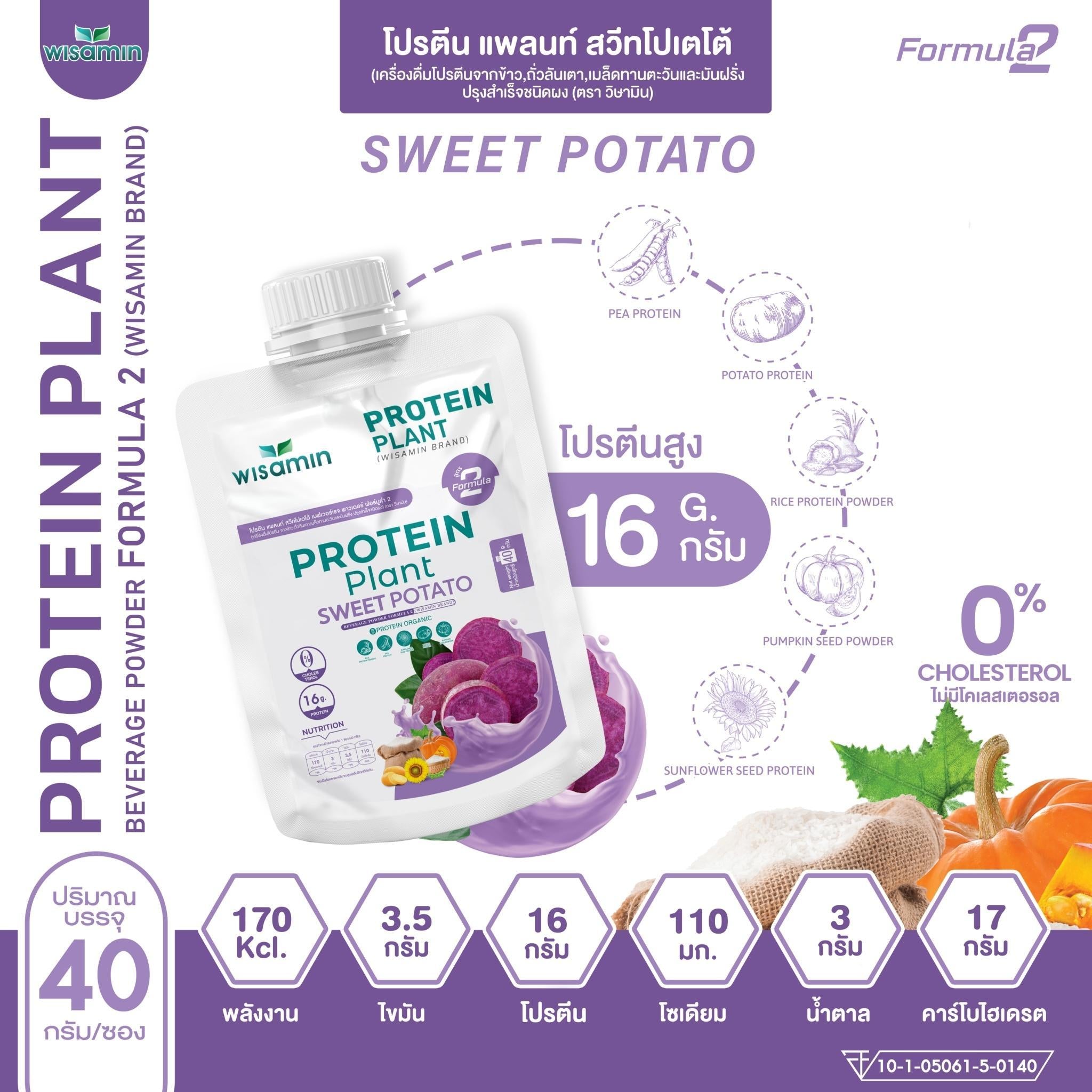 WISAMIN Protein Plant โปรตีนพืช สูตร 2 (ตราวิษามิน) ชนิดซอง 40 กรัม