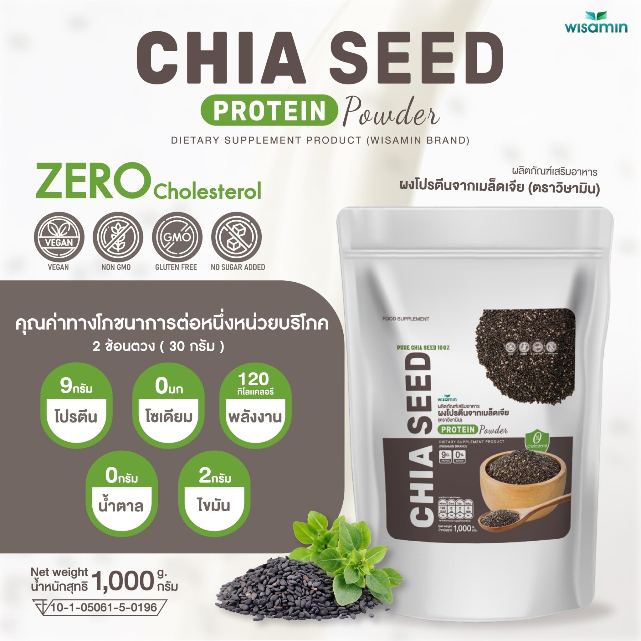 WISAMIN Chia Seed Protein โปรตีนเมล็ดเจีย (ตราวิษามิน) ปริมาณ 1kg (1,000g)