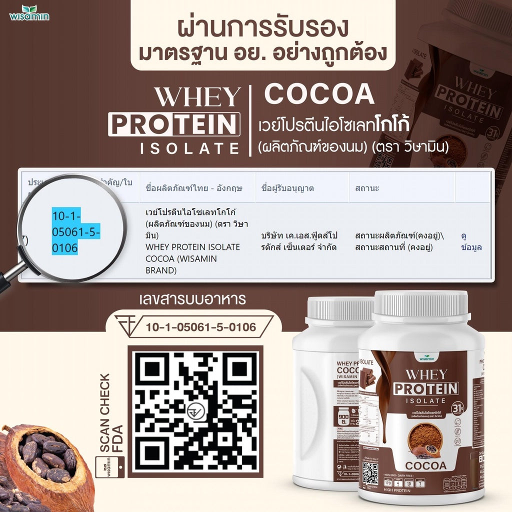 WISAMIN Whey Protein Isolate เวย์โปรตีน ไอโซเลท 11 รสชาติ (ตราวิษามิน) 900 กรัม 2lbs