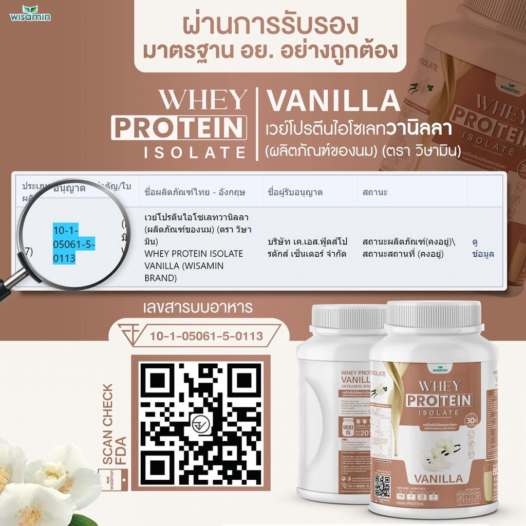 WISAMIN Whey Protein Isolate เวย์โปรตีน ไอโซเลท 11 รสชาติ (ตราวิษามิน) 900 กรัม 2lbs