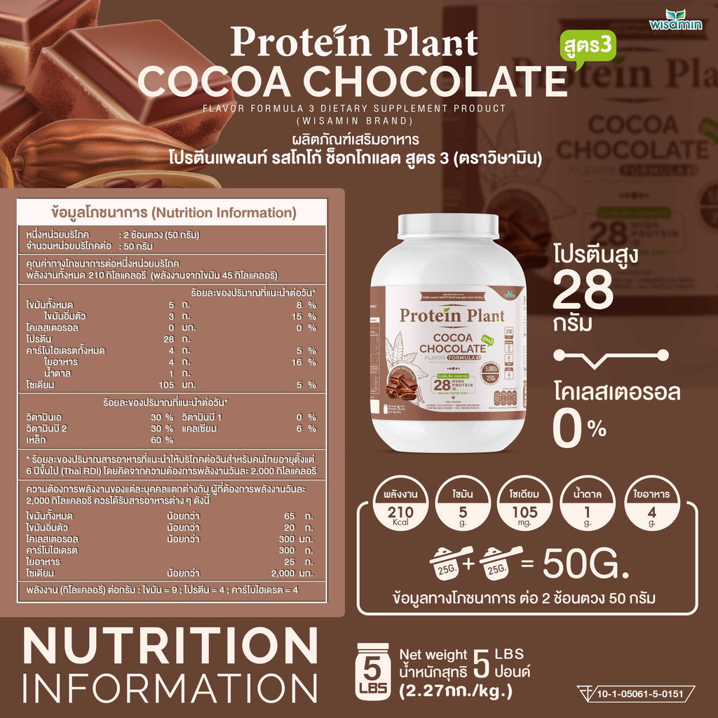 WISAMIN Protein Plant โปรตีนพืช สูตร 3 (ตราวิษามิน) 5 ปอนด์ 2.27kg