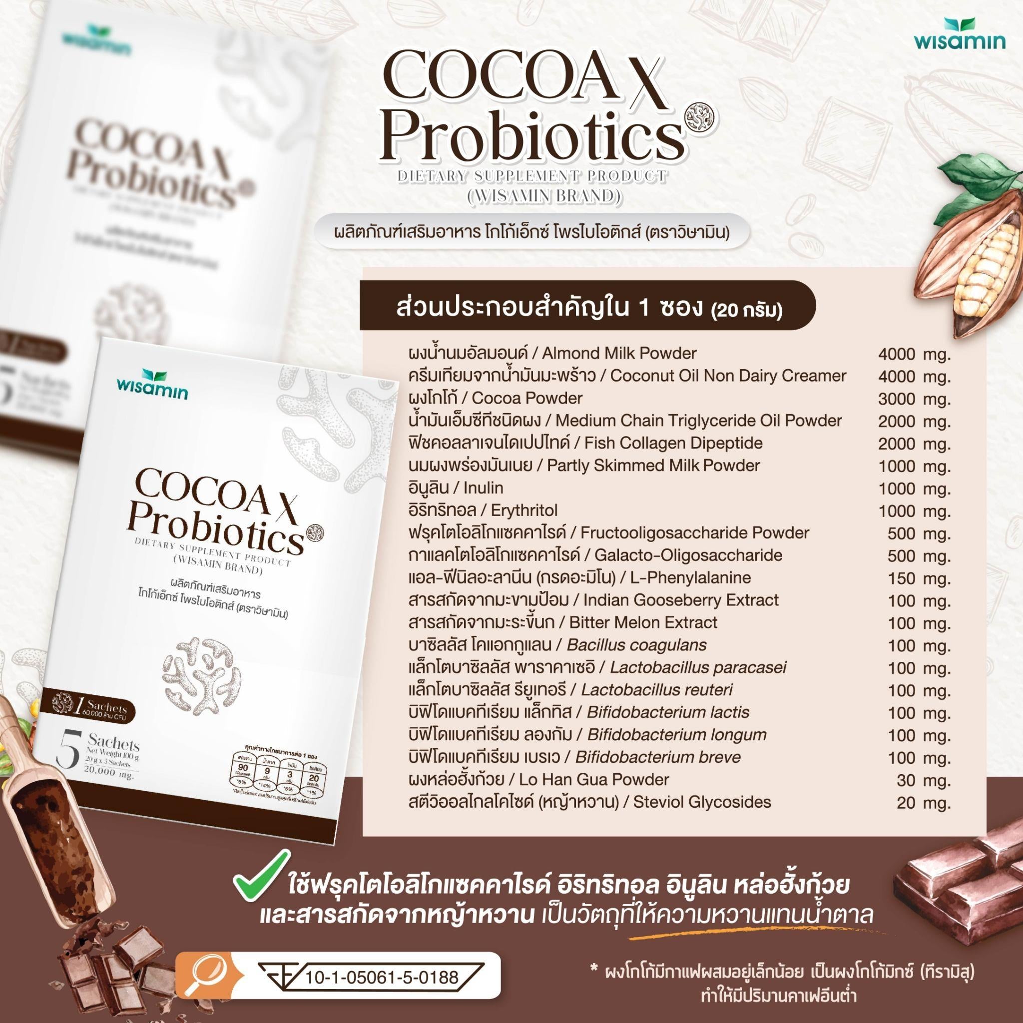 (ซื้อ 1 แถม 1) WISAMIN X Probiotics เอ็กซ์ โพรไบโอติกส์ 4 รสชาติ (ตราวิษามิน) รวม 10 ซอง