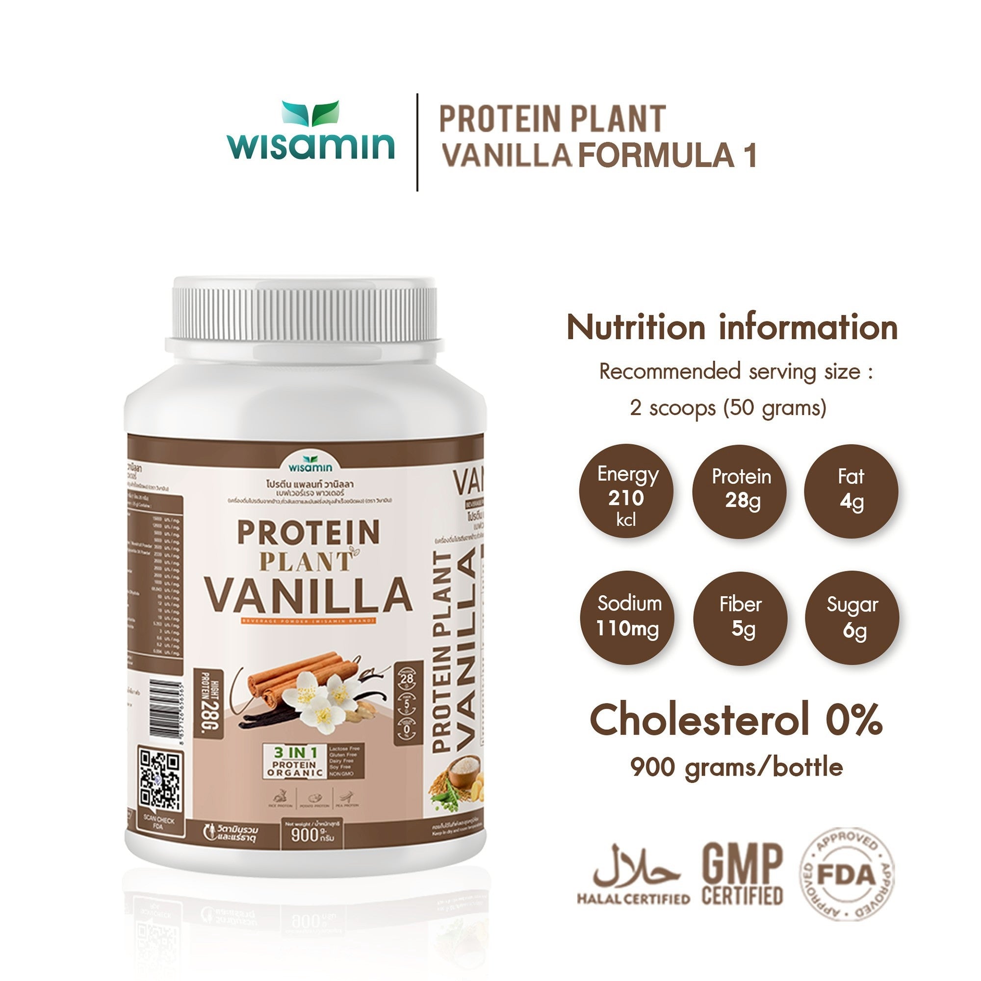 WISAMIN Protein Plant โปรตีนพืช สูตร 1 (ตราวิษามิน) 900 กรัม