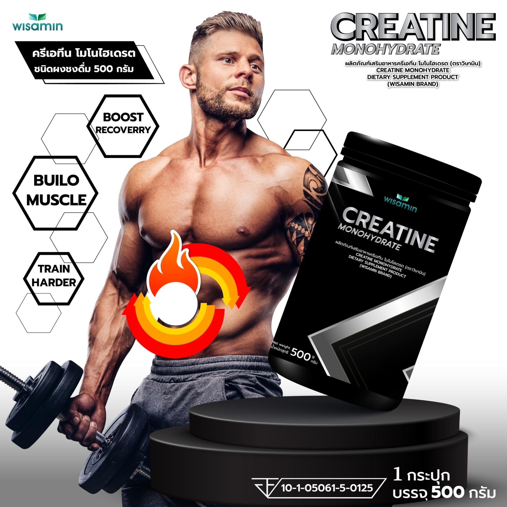 WISAMIN Creatine Monohydrate Powder ครีเอทีน โมโนไฮเดรต (ตราวิษามิน) 500 กรัม