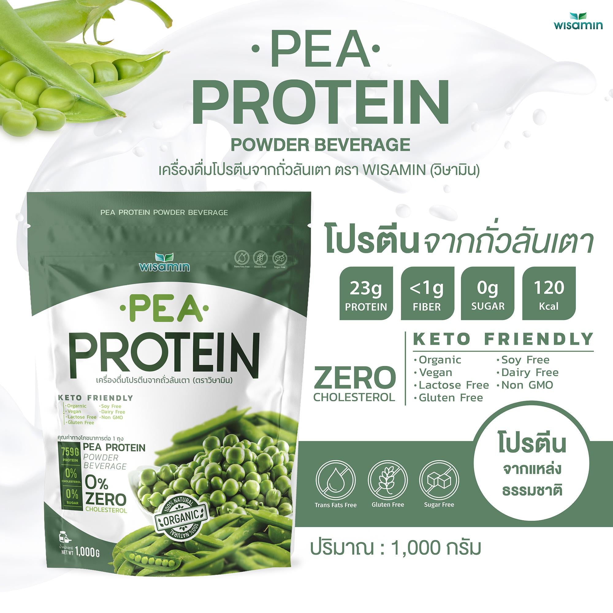 WISAMIN Pea Protein Isolate พีโปรตีนไอโซเลท (ตราวิษามิน) ปริมาณ 1kg (1,000g)