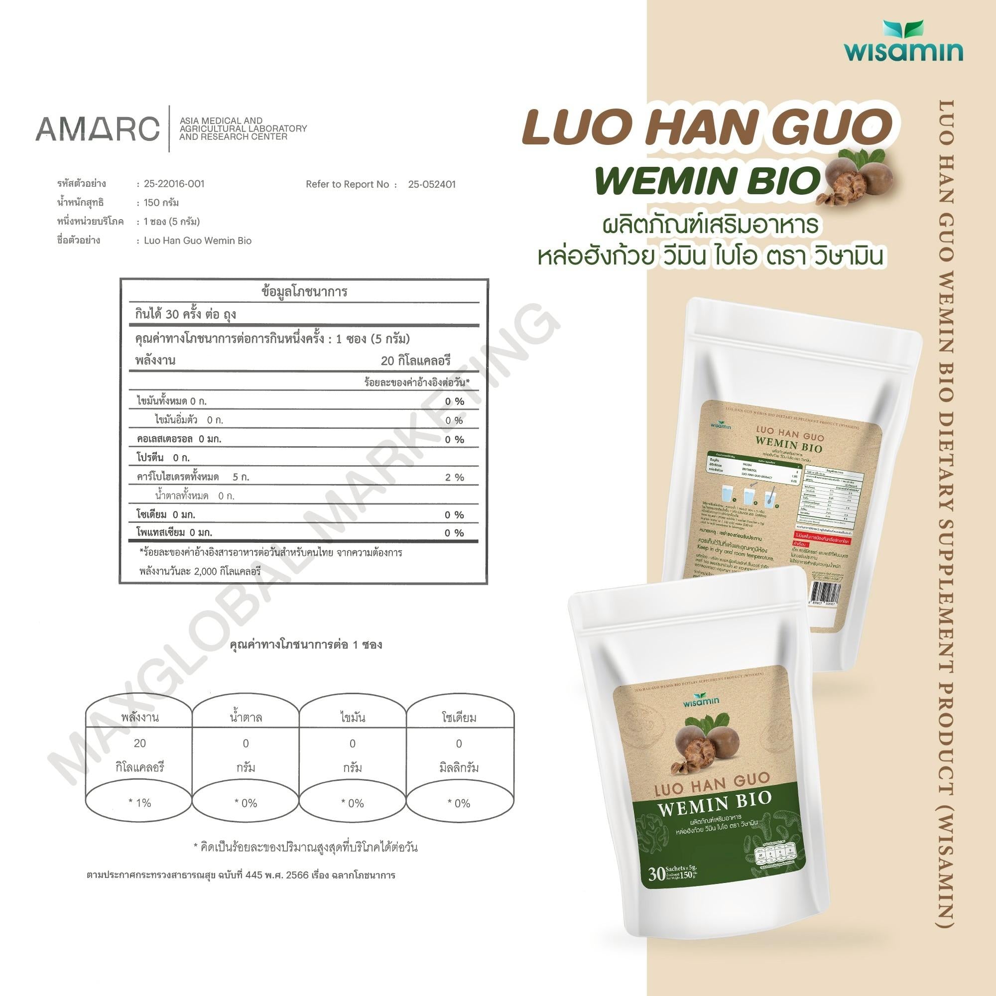 WISAMIN Luo Han Guo Wemin Bio หล่อฮังก้วย วีมิน ไบโอ (ตราวิษามิน) 30 ซอง