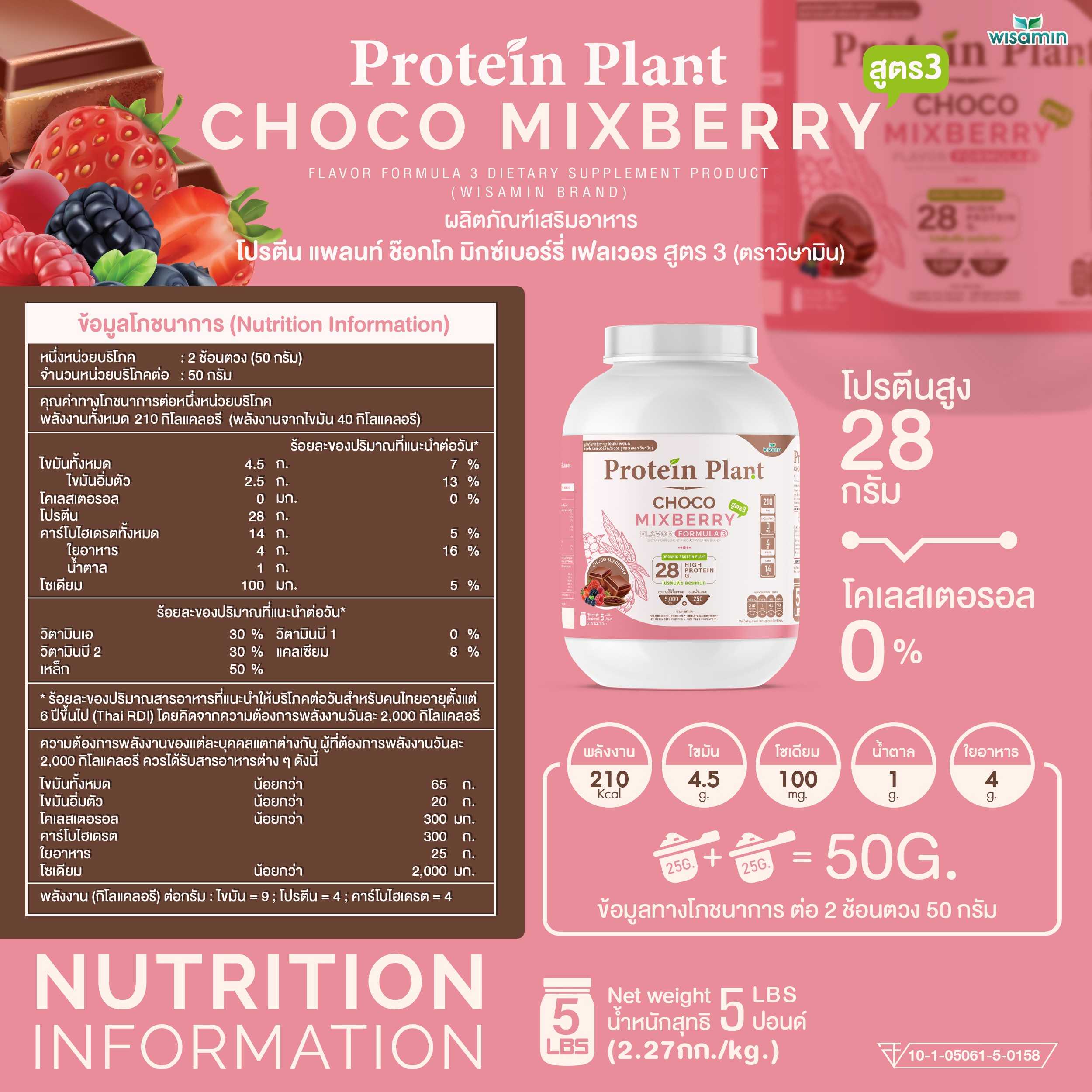 WISAMIN Protein Plant โปรตีนพืช สูตร 3 (ตราวิษามิน) 5 ปอนด์ 2.27kg