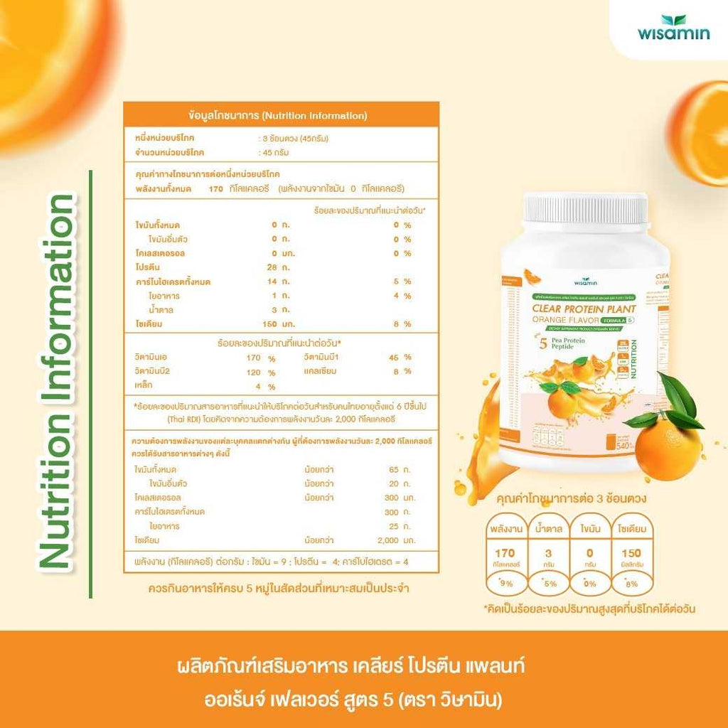 WISAMIN Clear Protein Plant โปรตีนใส สูตร 5 (ตราวิษามิน) 540 กรัม