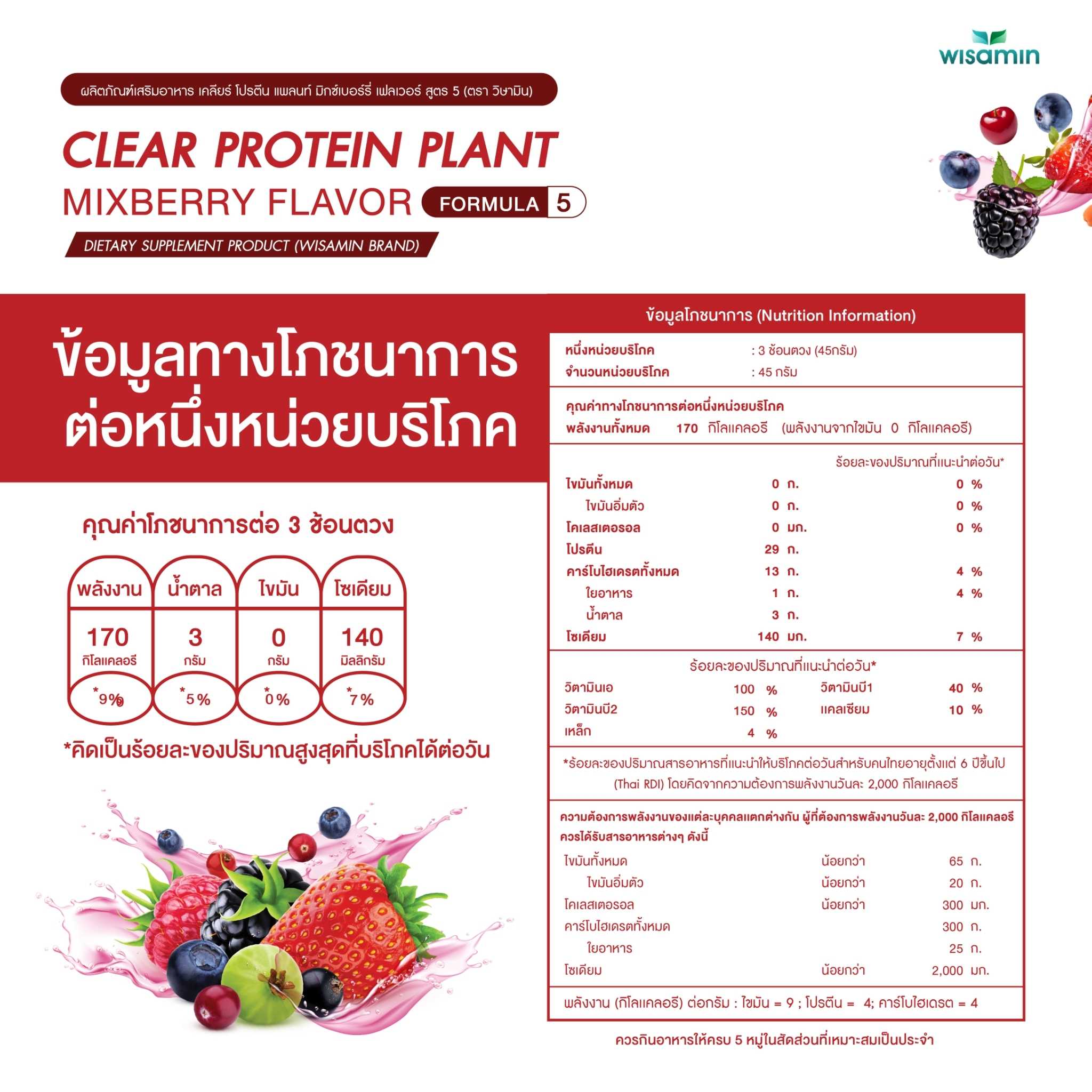 WISAMIN Clear Protein Plant โปรตีนใส สูตร 5 (ตราวิษามิน) 540 กรัม