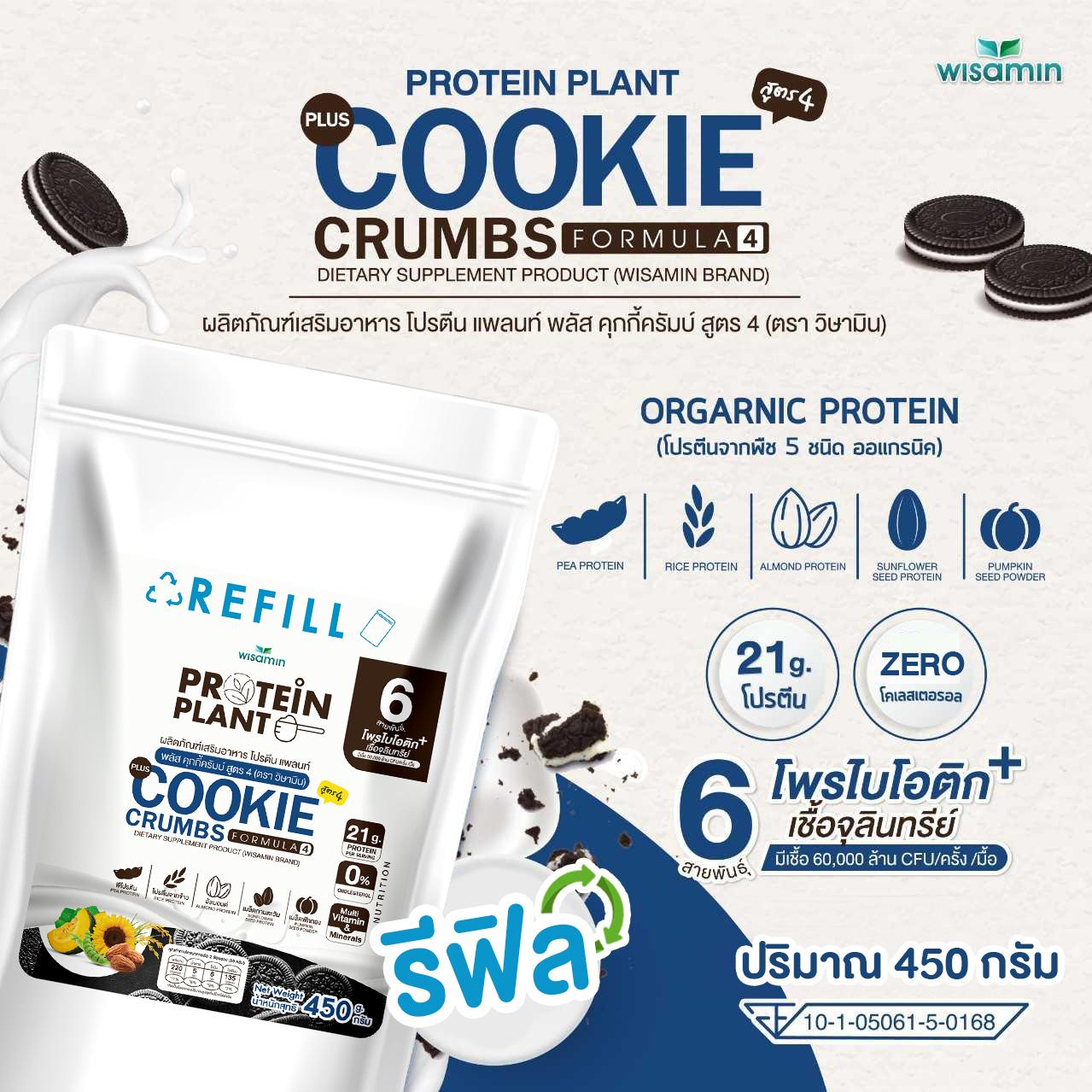 WISAMIN Protein Plant โปรตีนพืช สูตร 4 (ตราวิษามิน) ชนิดถุงรีฟิล 450 กรัม