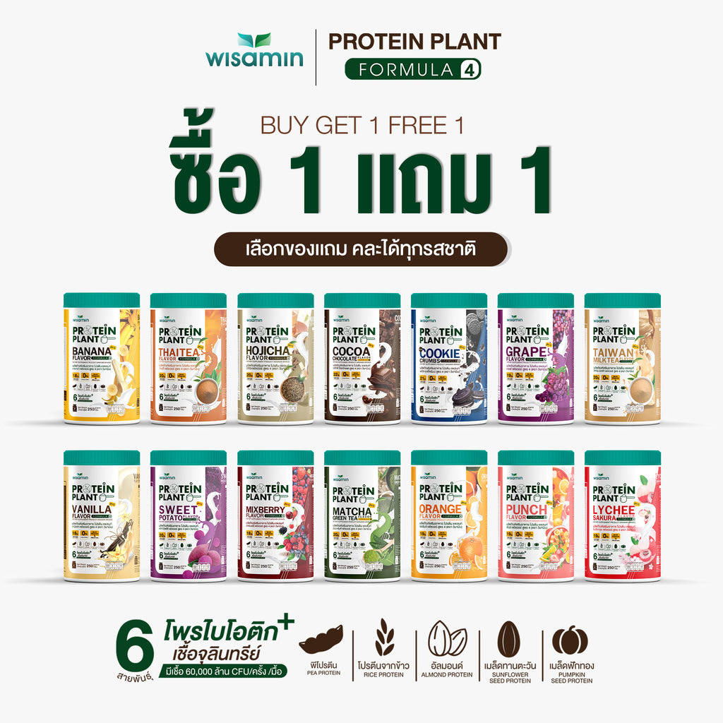 ซื้อ 1 แถม 1 WISAMIN Protein Plant โปรตีนพืช สูตร 4 (ตราวิษามิน) 2 กระปุก รวม 500 กรัม