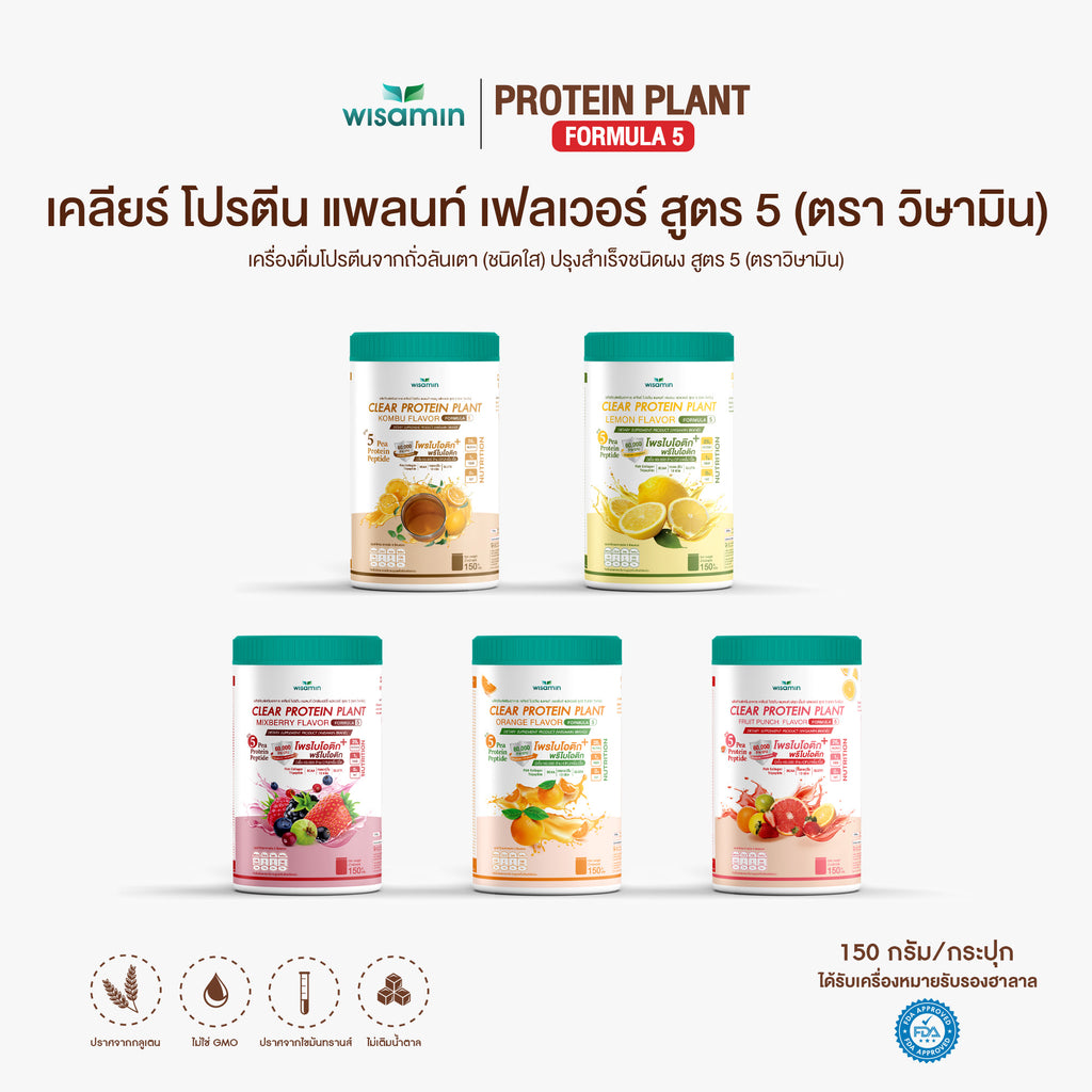 ซื้อ 1 แถม 1 WISAMIN Clear Protein Plant โปรตีนใส สูตร 5 (ตราวิษามิน) 2 กระปุก รวม 300 กรัม