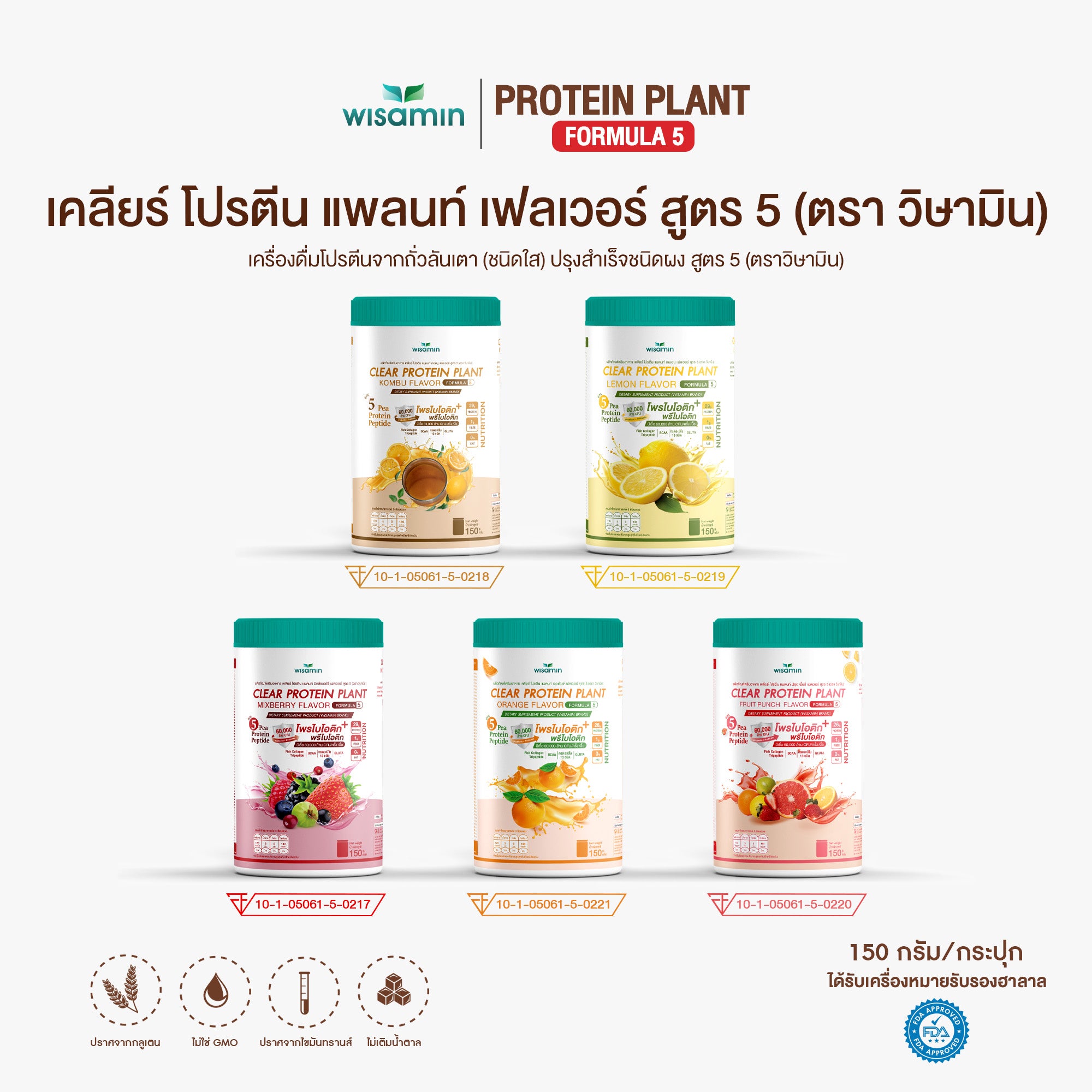 ซื้อ 1 แถม 1 WISAMIN Clear Protein Plant โปรตีนใส สูตร 5 (ตราวิษามิน) 2 กระปุก รวม 300 กรัม
