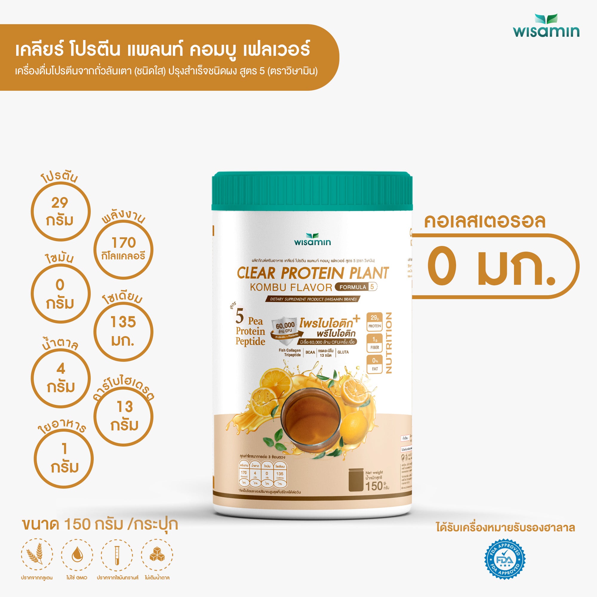 ซื้อ 1 แถม 1 WISAMIN Clear Protein Plant โปรตีนใส สูตร 5 (ตราวิษามิน) 2 กระปุก รวม 300 กรัม