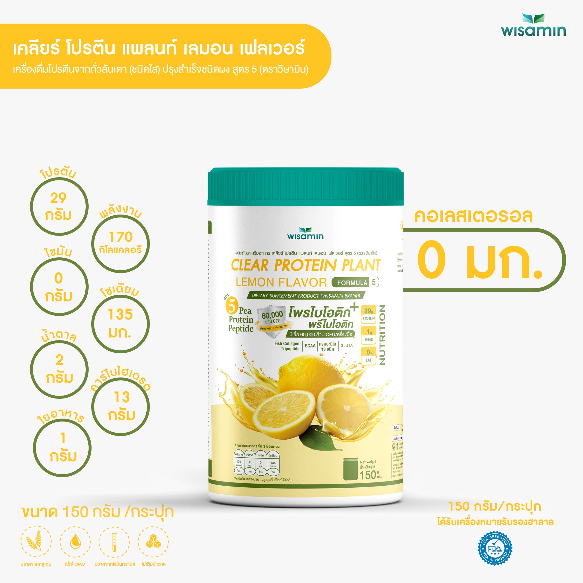 ซื้อ 1 แถม 1 WISAMIN Clear Protein Plant โปรตีนใส สูตร 5 (ตราวิษามิน) 2 กระปุก รวม 300 กรัม