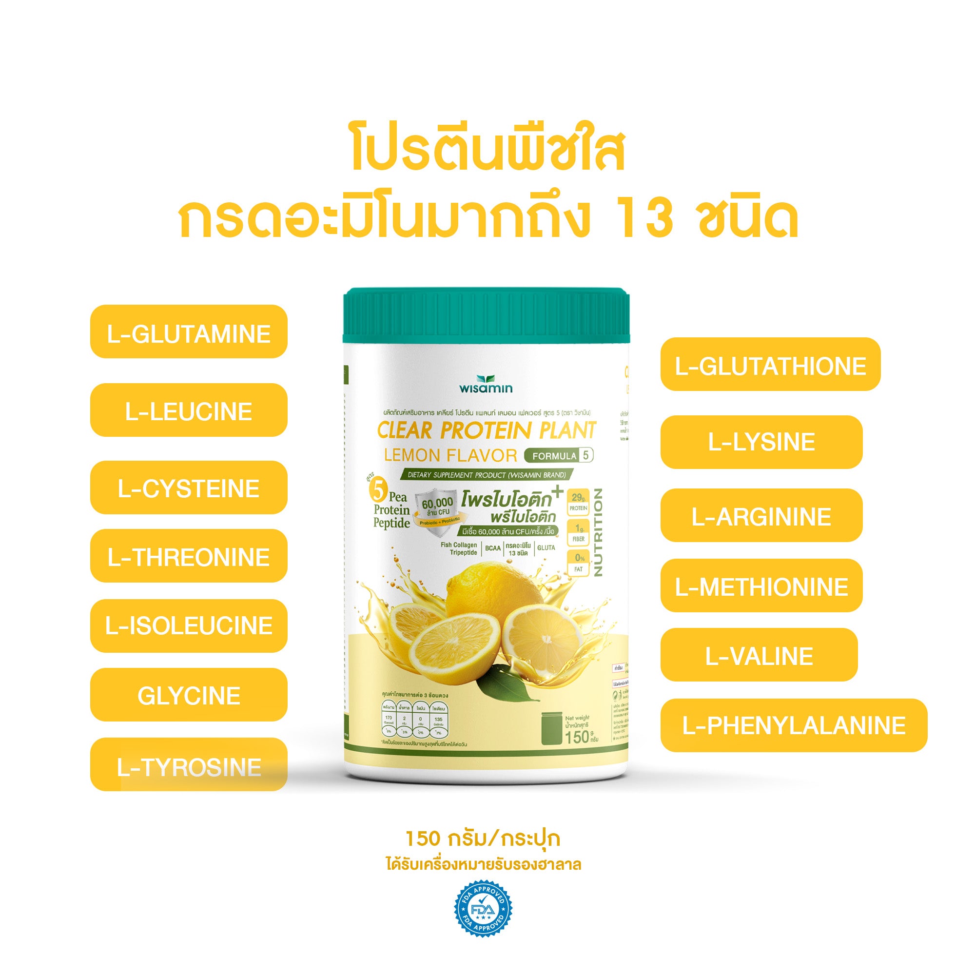 ซื้อ 1 แถม 1 WISAMIN Clear Protein Plant โปรตีนใส สูตร 5 (ตราวิษามิน) 2 กระปุก รวม 300 กรัม
