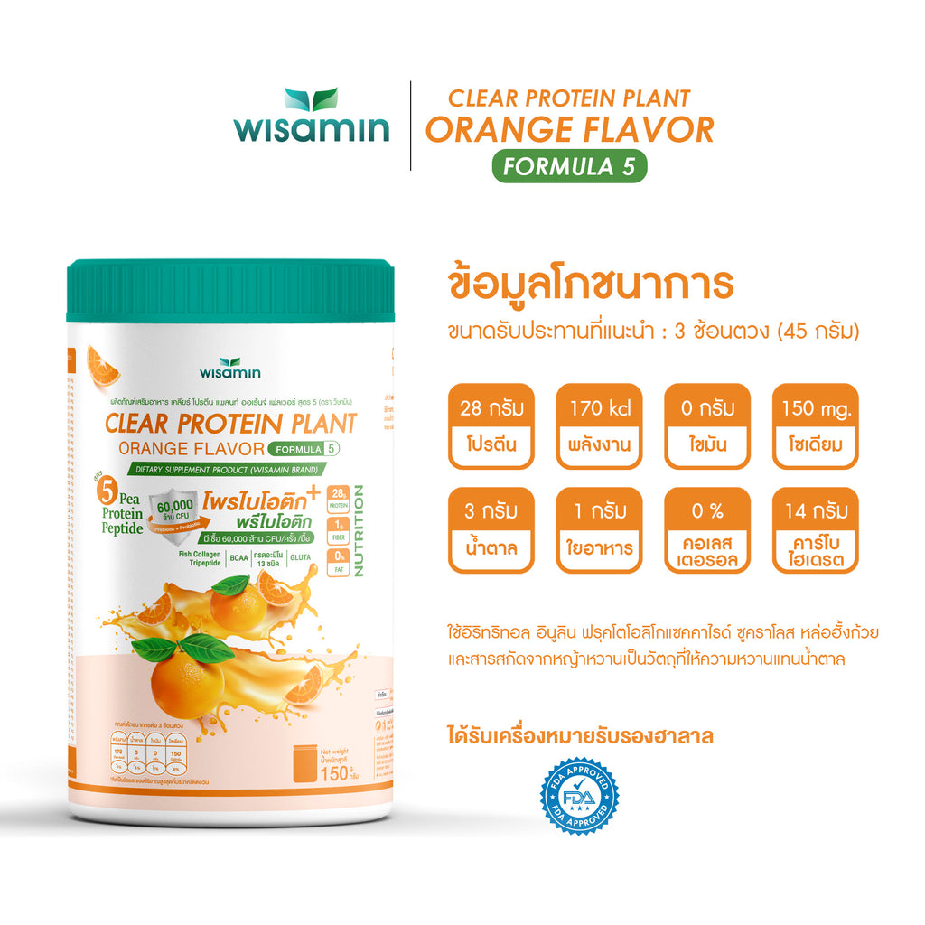 ซื้อ 1 แถม 1 WISAMIN Clear Protein Plant โปรตีนใส สูตร 5 (ตราวิษามิน) 2 กระปุก รวม 300 กรัม