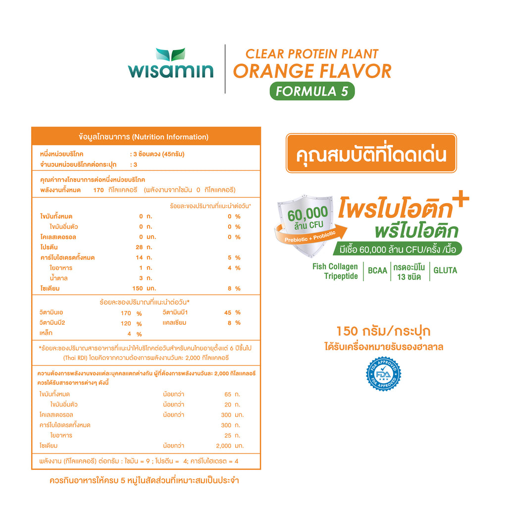WISAMIN Clear Protein Plant โปรตีนใส สูตร 5 (ตราวิษามิน) 150 กรัม