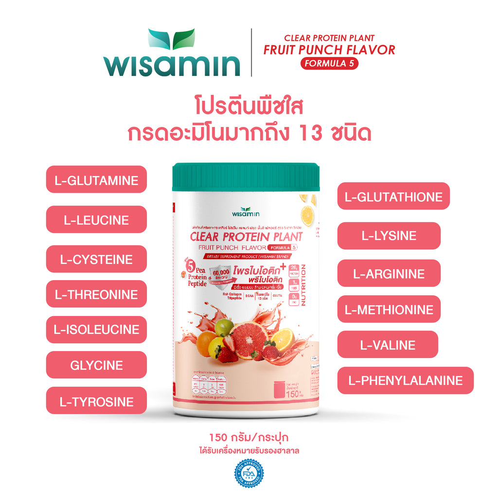 ซื้อ 1 แถม 1 WISAMIN Clear Protein Plant โปรตีนใส สูตร 5 (ตราวิษามิน) 2 กระปุก รวม 300 กรัม