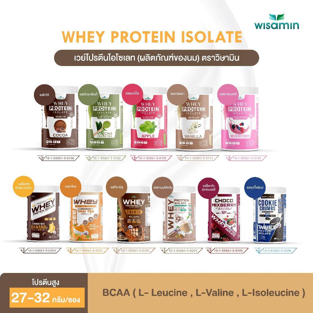ซื้อ 1 แถม 1 WISAMIN Whey Protein Isolate เวย์โปรตีน ไอโซเลท 11 รสชาติ (ตราวิษามิน) รวม 450 กรัม