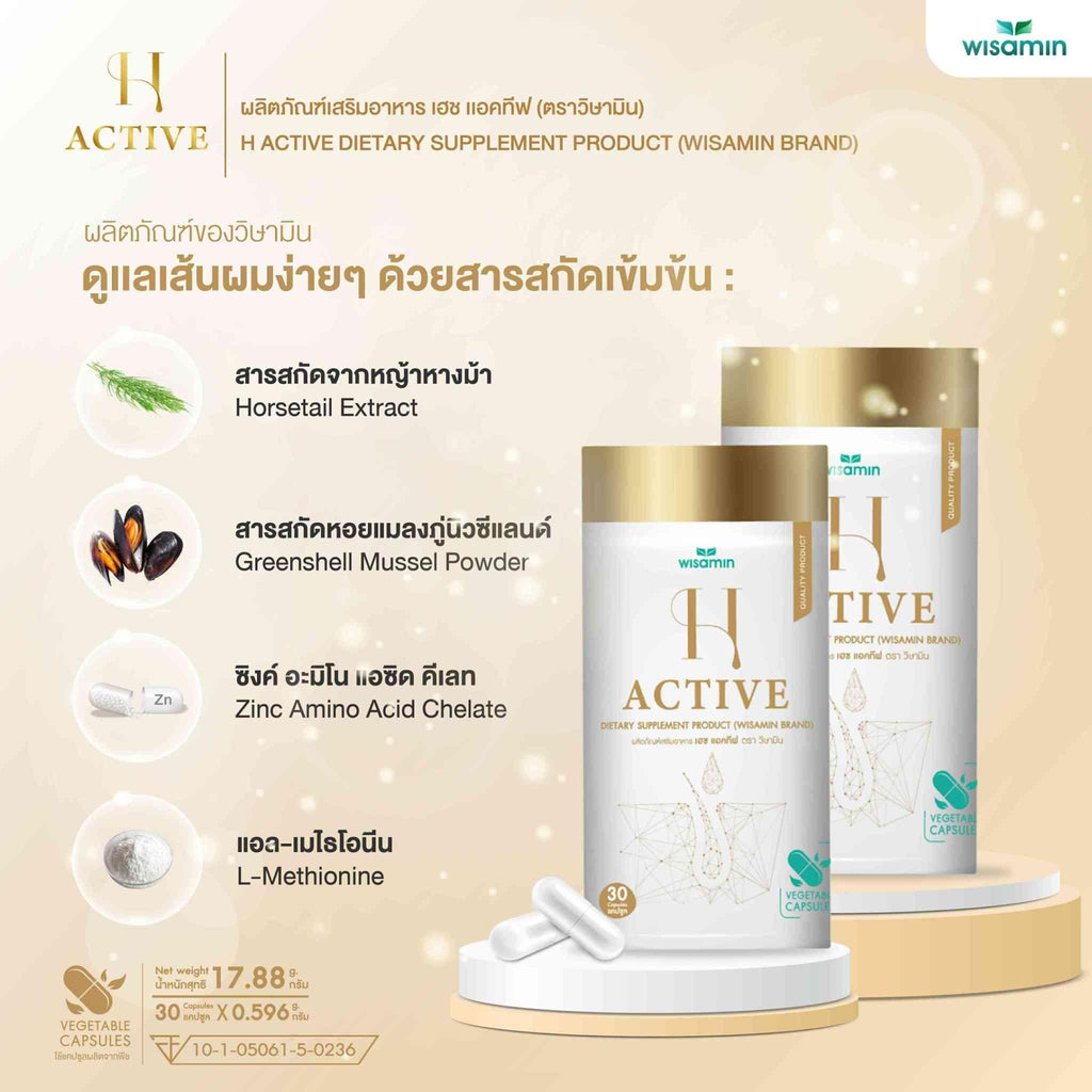 WISAMIN H-Active สารสกัดจากหญ้าหางม้า (ตราวิษามิน) 30 แคปซูล