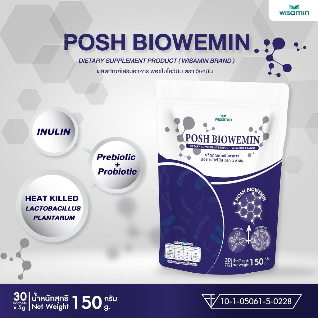 (เซต 3 ถุง) WISAMIN Wemin Bio 60 ซอง + Posh Biowemin 30 ซอง + Posh Bio Gluta Plus 30 ซอง (ตราวิษามิน)