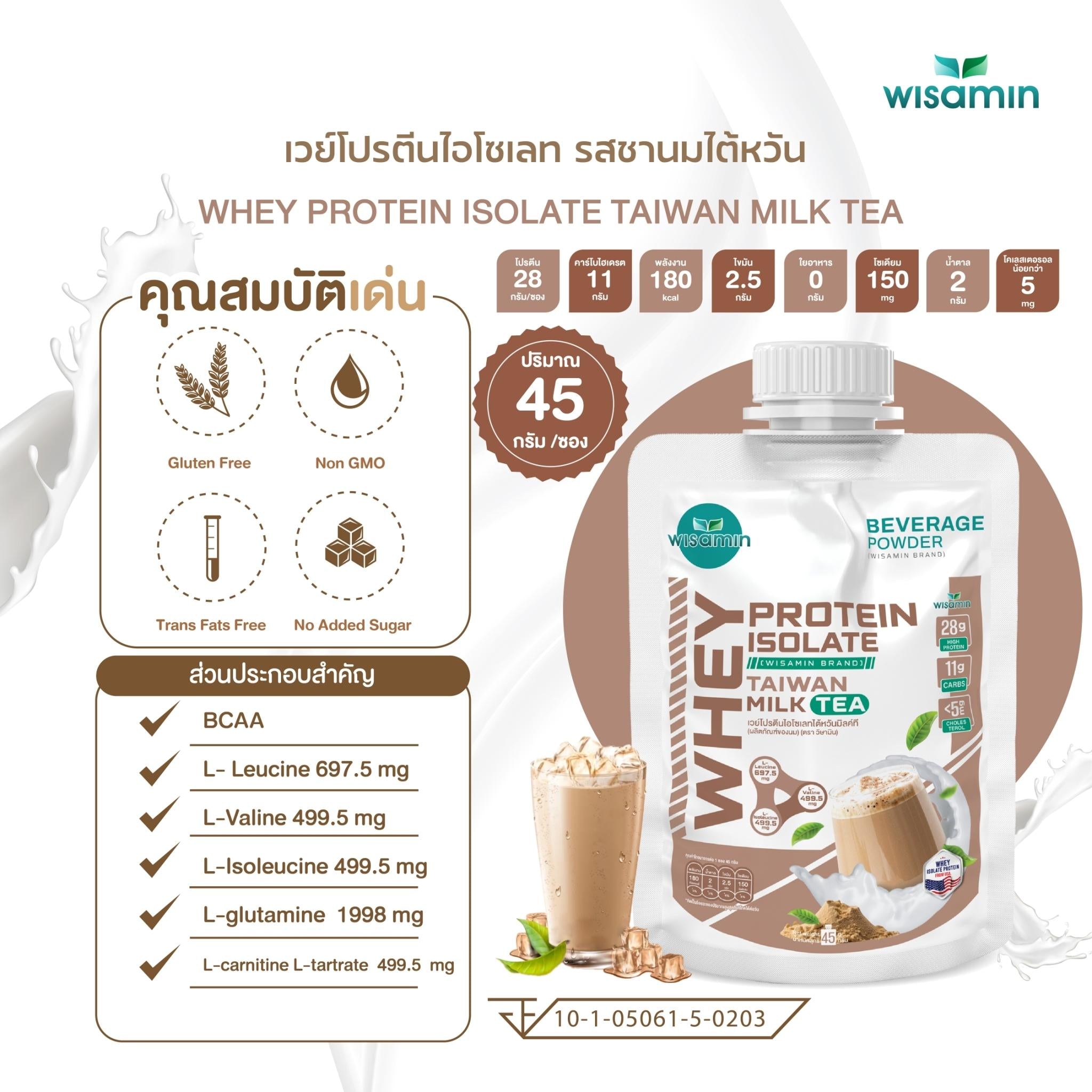WISAMIN Whey Protein Isolate เวย์โปรตีน ไอโซเลท ชนิดซอง 11 รสชาติ (ตราวิษามิน) 45 กรัม