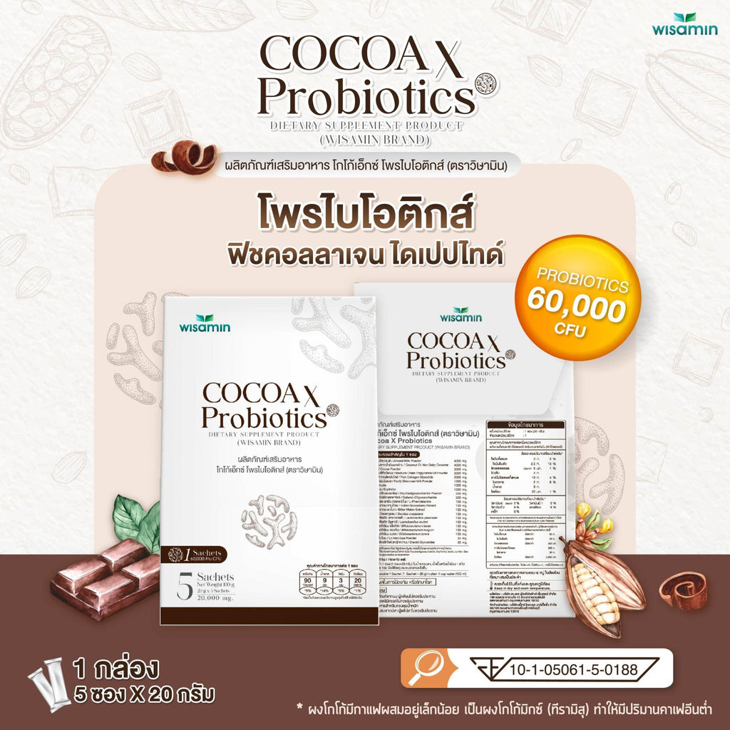 (ซื้อ 1 แถม 1) WISAMIN X Probiotics เอ็กซ์ โพรไบโอติกส์ 4 รสชาติ (ตราวิษามิน) รวม 10 ซอง