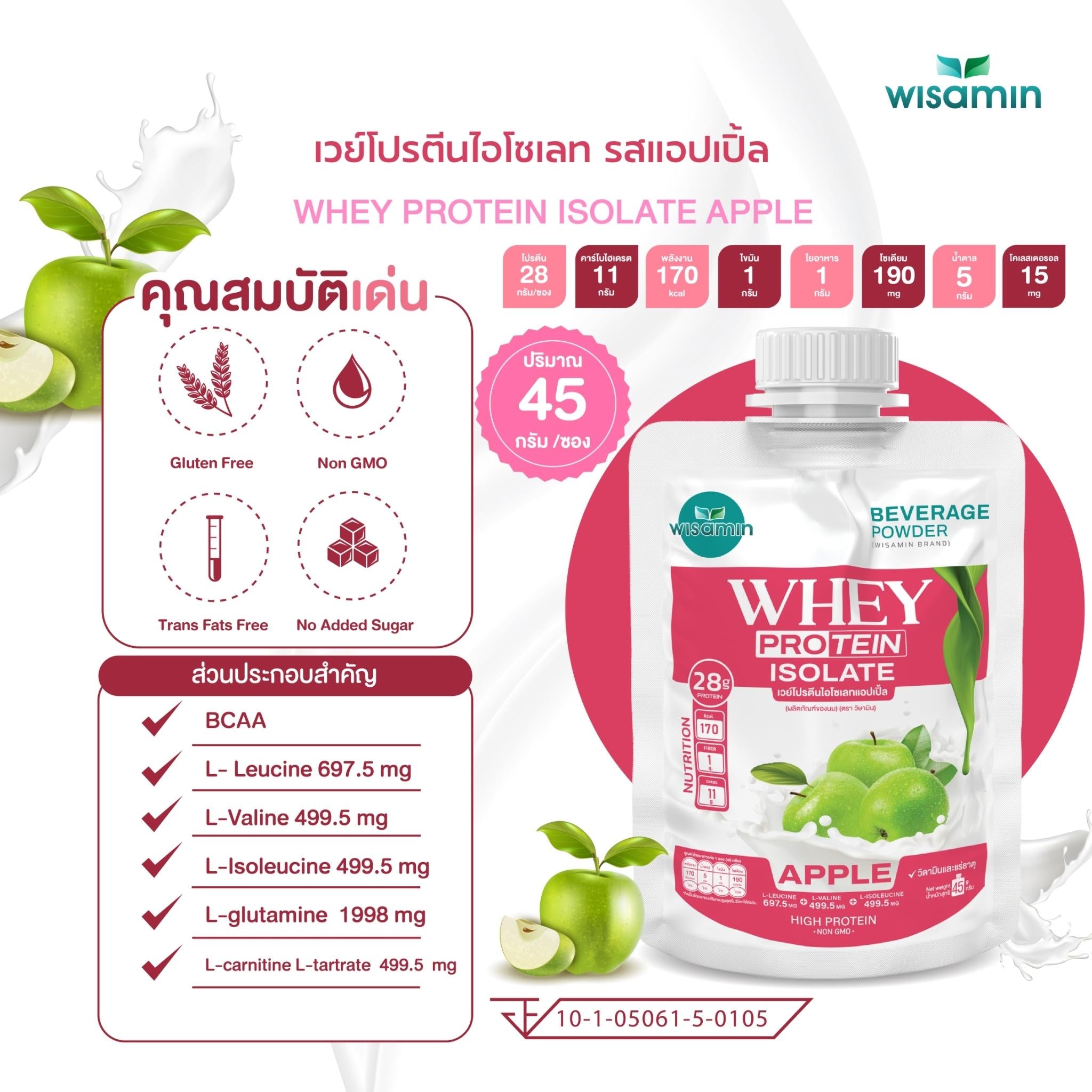 WISAMIN Whey Protein Isolate เวย์โปรตีน ไอโซเลท ชนิดซอง 11 รสชาติ (ตราวิษามิน) 45 กรัม