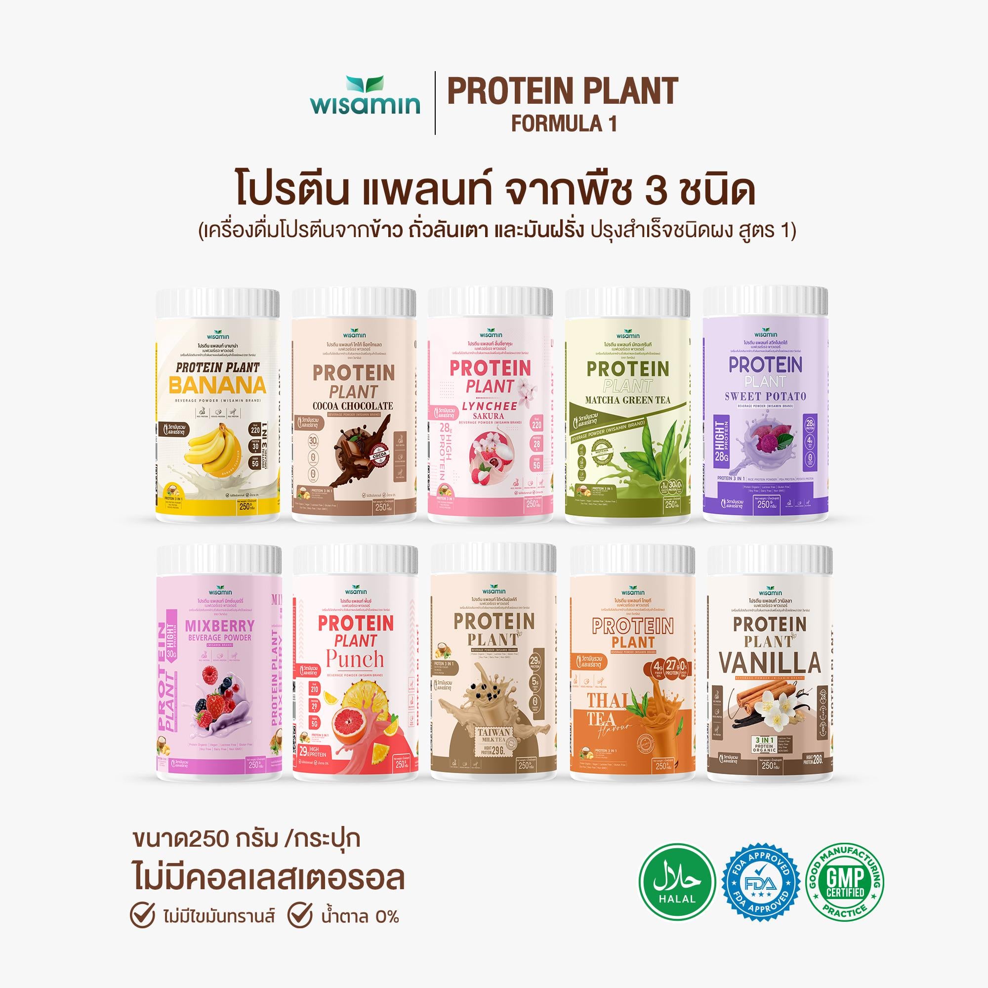 WISAMIN Protein Plant โปรตีนพืช สูตร 1 (ตราวิษามิน) 250 กรัม