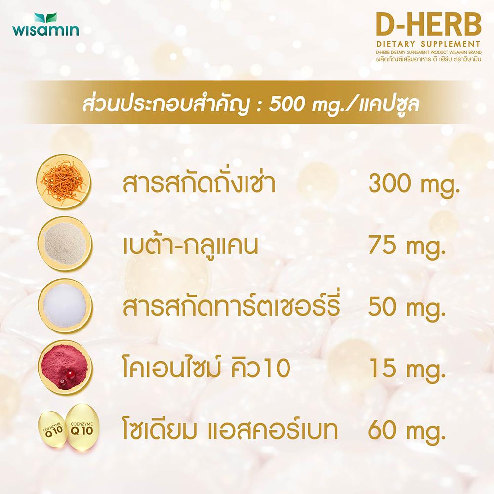 (แพคคู่) WISAMIN D-Herb ถั่งเช่าสกัด เบต้ากลูแคน ทาร์ตเชอร์รี่ (ตราวิษามิน) รวม 60 แคปซูล