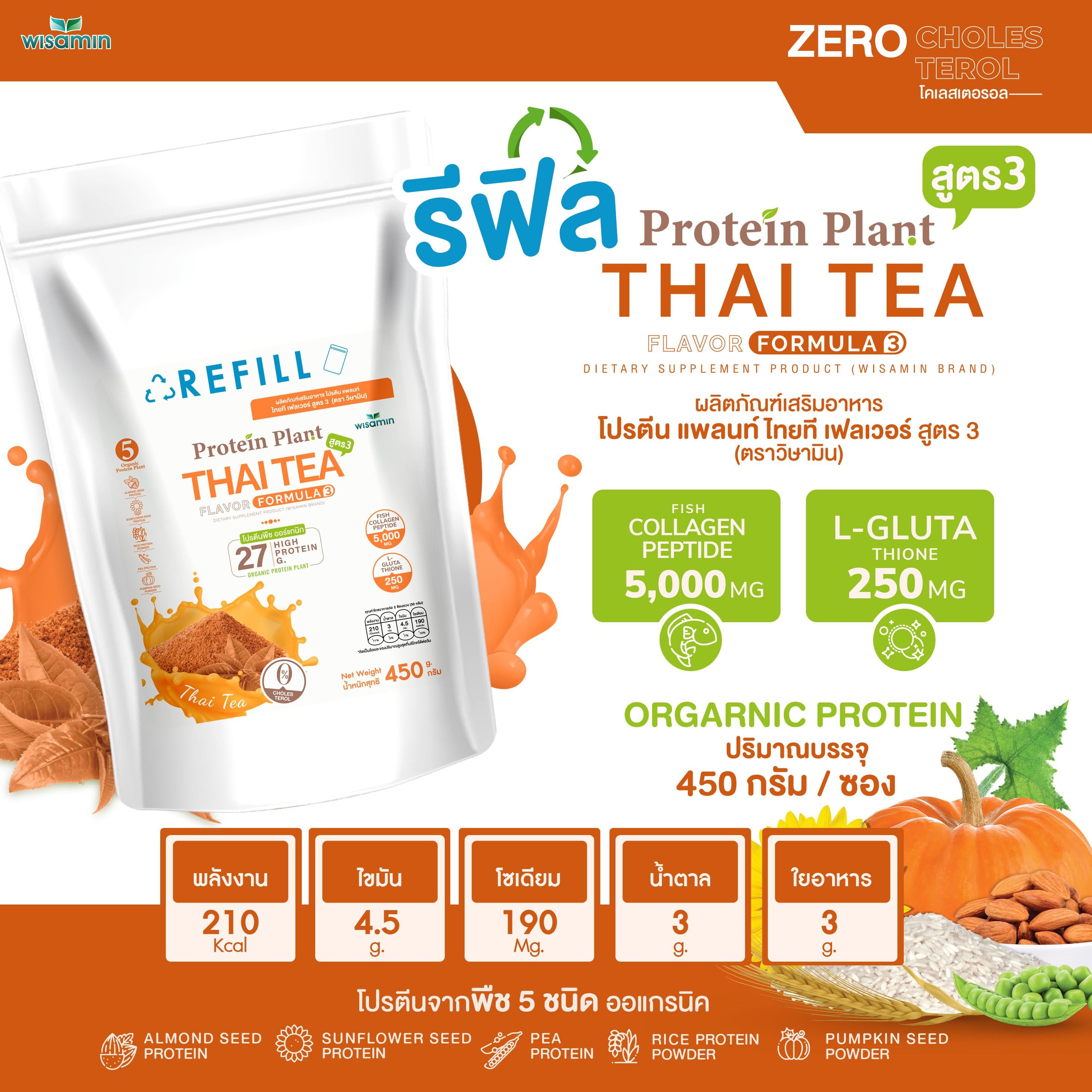 WISAMIN Protein Plant โปรตีนพืช สูตร 3 (ตราวิษามิน) ชนิดถุงรีฟิล 450 กรัม