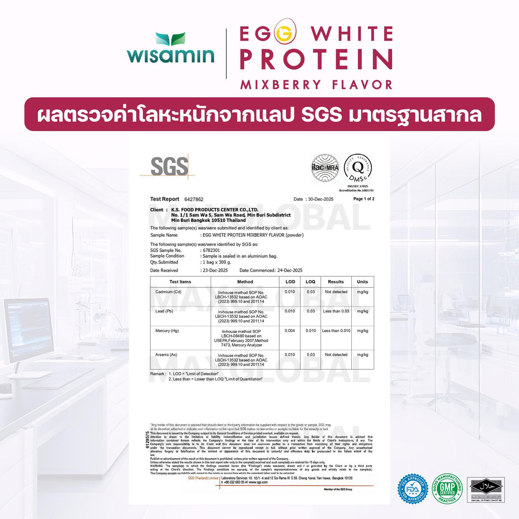 (แพคคู่ 2 กระปุก) WISAMIN Egg White Protein ผงโปรตีนไข่ขาว รสมิกซ์เบอร์รี่ (ตราวิษามิน) รวม 630 กรัม
