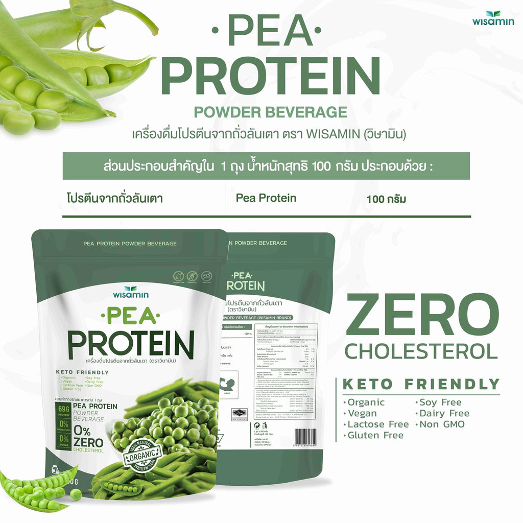 WISAMIN Pea Protein Isolate พีโปรตีนไอโซเลท (ตราวิษามิน) ปริมาณ 100 กรัม
