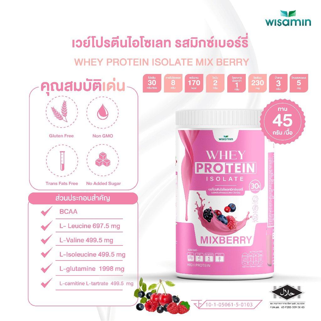 ซื้อ 1 แถม 1 WISAMIN Whey Protein Isolate เวย์โปรตีน ไอโซเลท 11 รสชาติ (ตราวิษามิน) รวม 450 กรัม