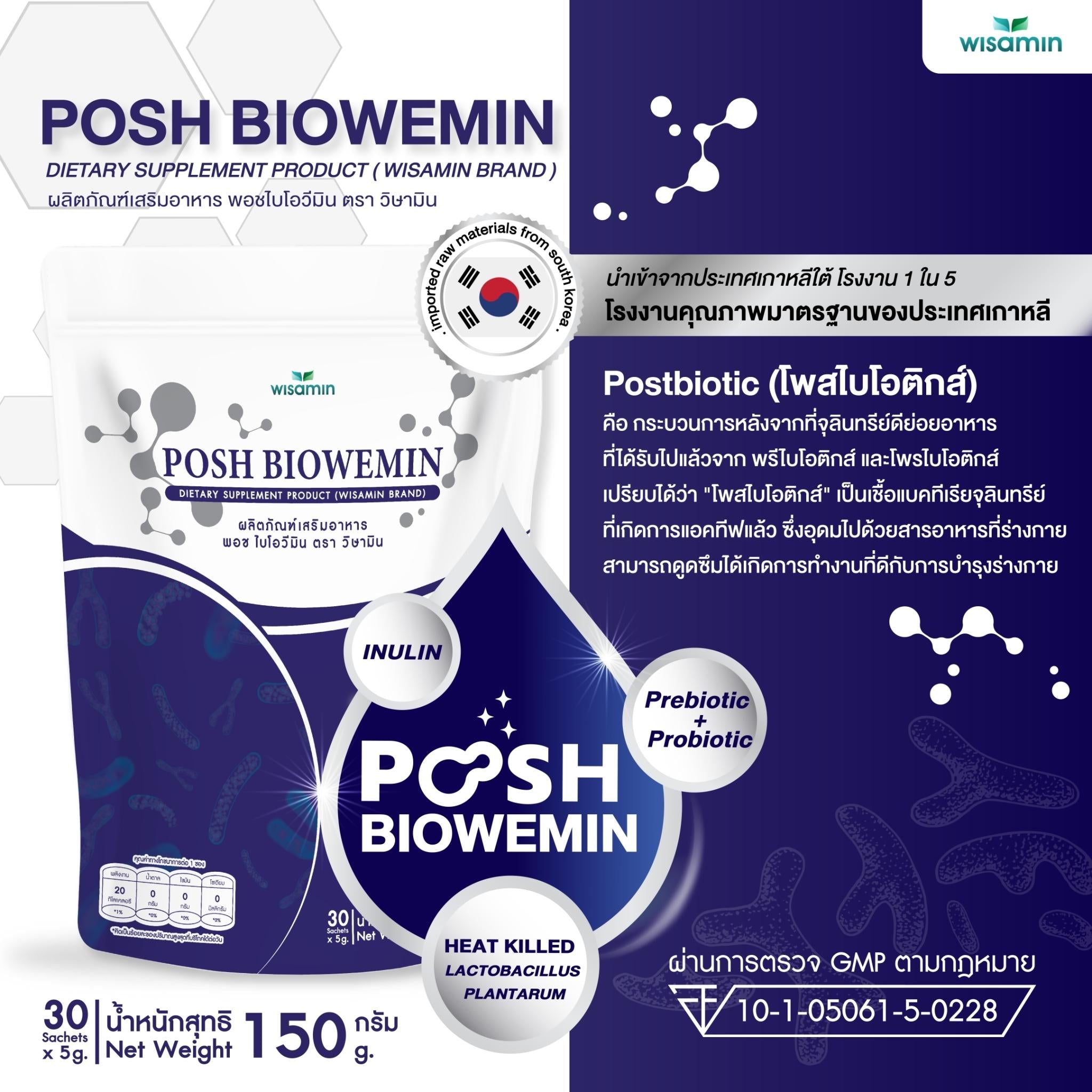 (แพคคู่ 2 ชิ้น) WISAMIN Posh Bio Wemin พอช ไบโอวีมิน โพสไบโอติกส์ (ตราวิษามิน) รวม 60 ซอง