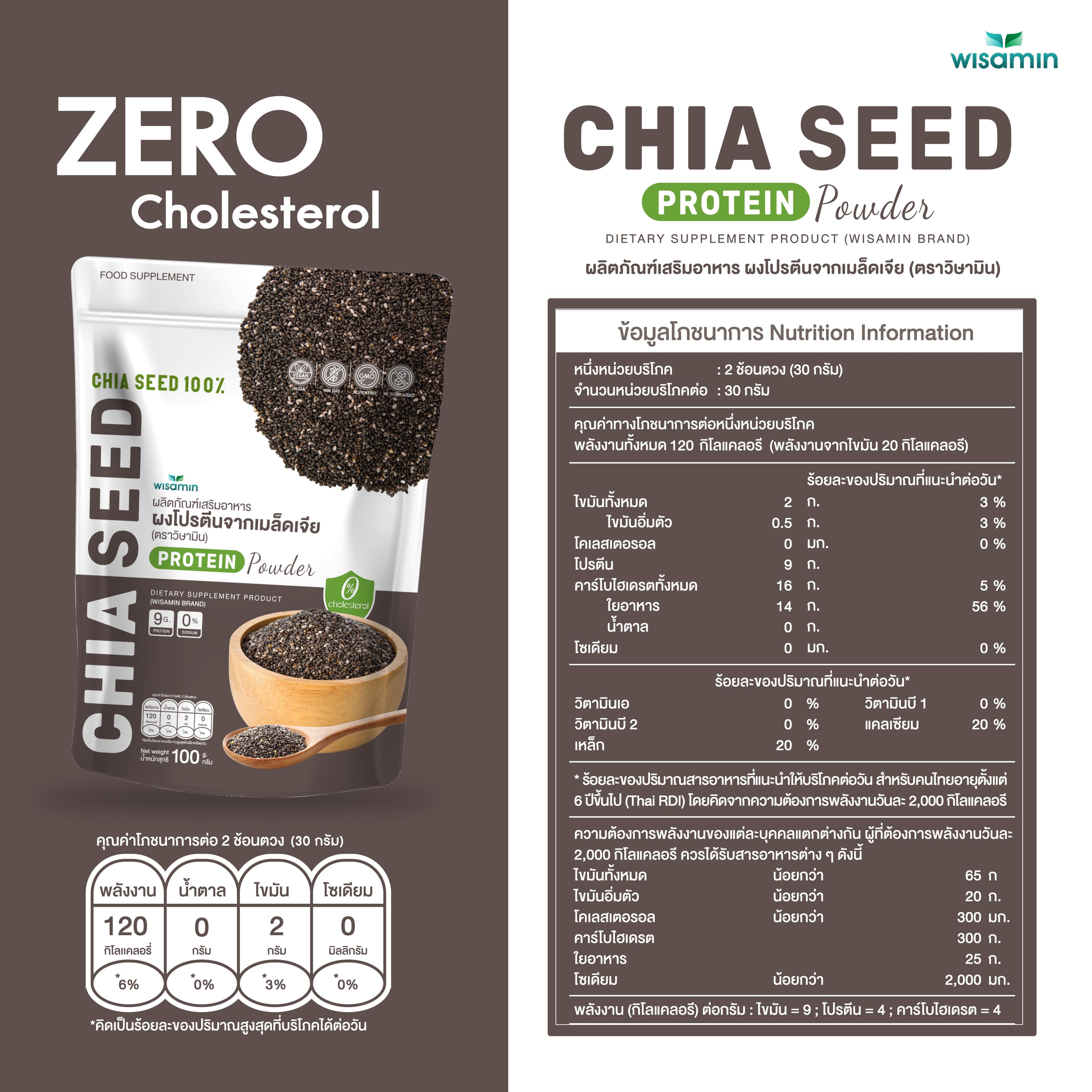 WISAMIN Chia Seed Protein โปรตีนเมล็ดเจีย (ตราวิษามิน) ปริมาณ 100 กรัม