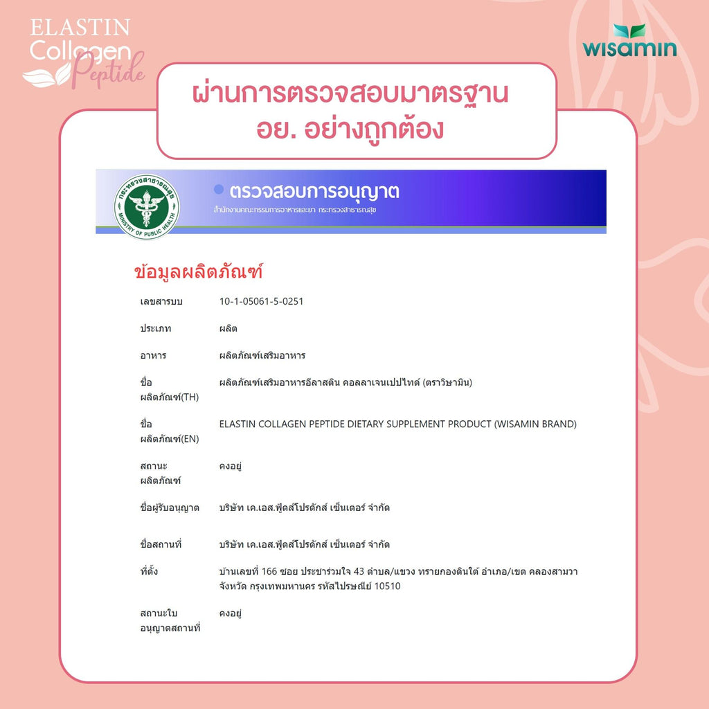 WISAMIN Elastin Collagen Peptide อีลาสติน คอลลาเจนเปปไทด์ (ตราวิษามิน) 15 ซอง