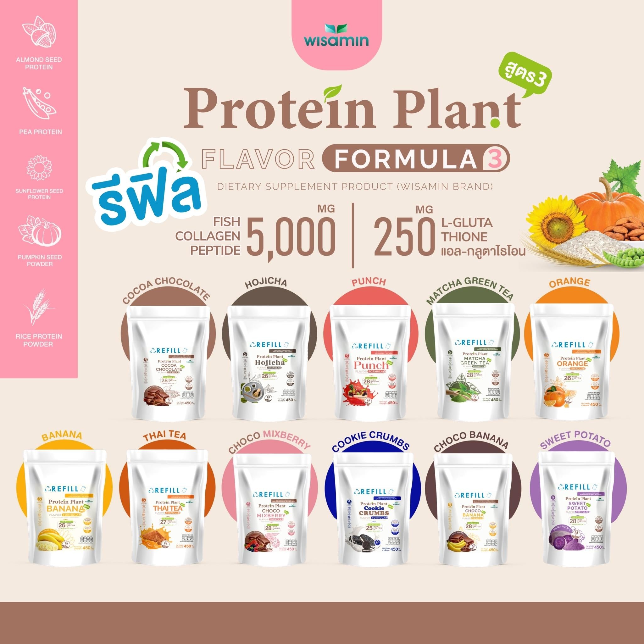 WISAMIN Protein Plant โปรตีนพืช สูตร 3 (ตราวิษามิน) ชนิดถุงรีฟิล 450 กรัม
