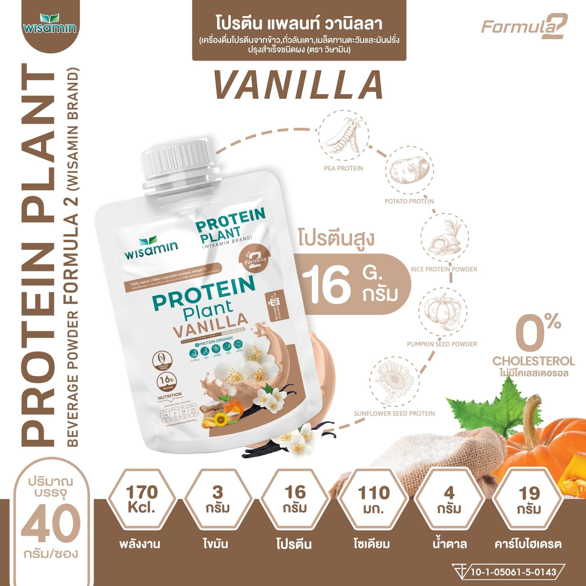 WISAMIN Protein Plant โปรตีนพืช สูตร 2 (ตราวิษามิน) ชนิดซอง 40 กรัม