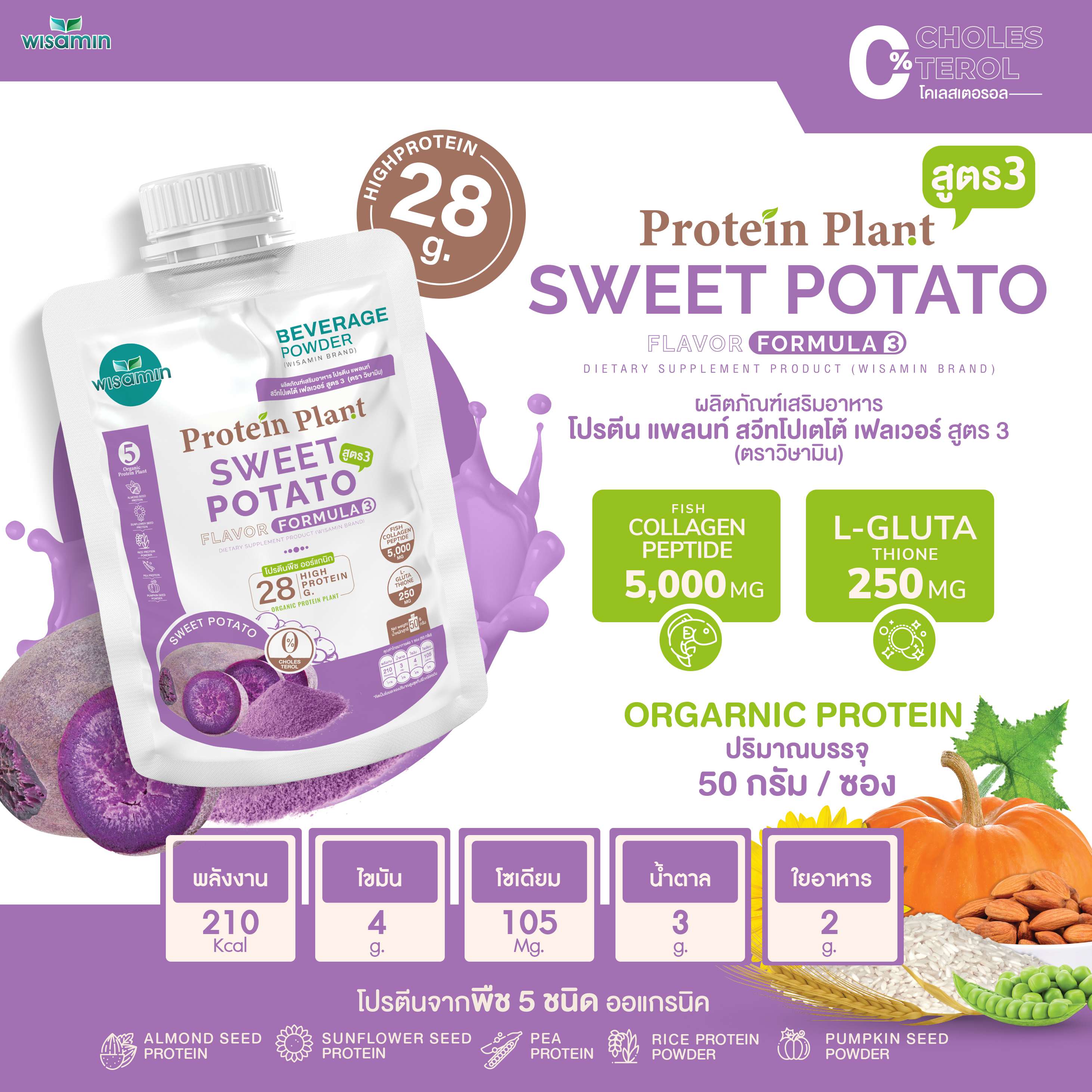 WISAMIN Protein Plant โปรตีนพืช สูตร 3 (ตราวิษามิน) ชนิดซอง 50 กรัม