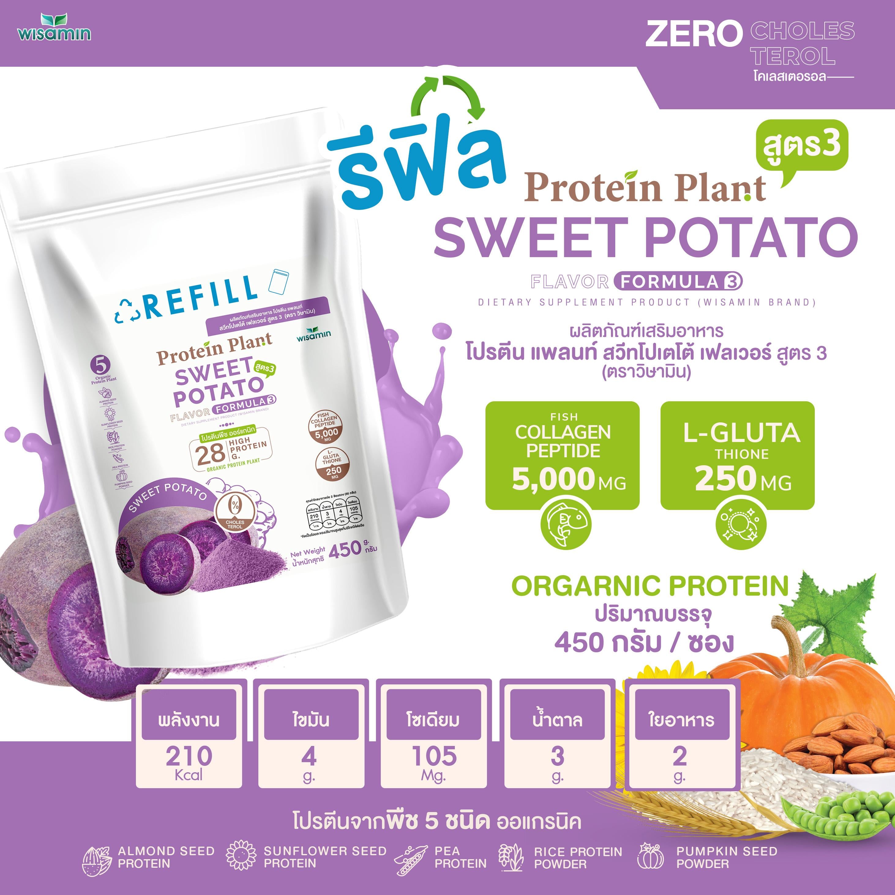 WISAMIN Protein Plant โปรตีนพืช สูตร 3 (ตราวิษามิน) ชนิดถุงรีฟิล 450 กรัม