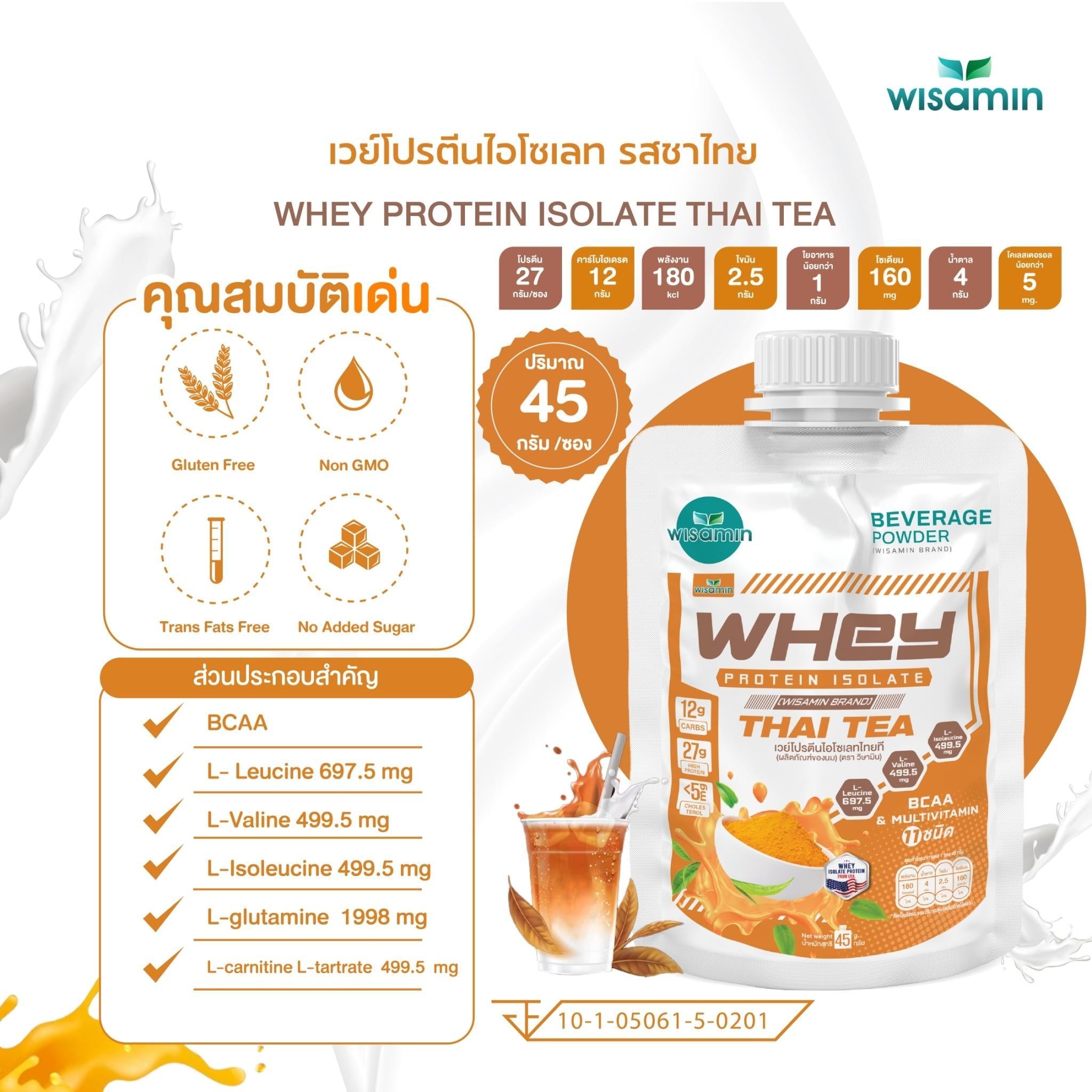 WISAMIN Whey Protein Isolate เวย์โปรตีน ไอโซเลท ชนิดซอง 11 รสชาติ (ตราวิษามิน) 45 กรัม