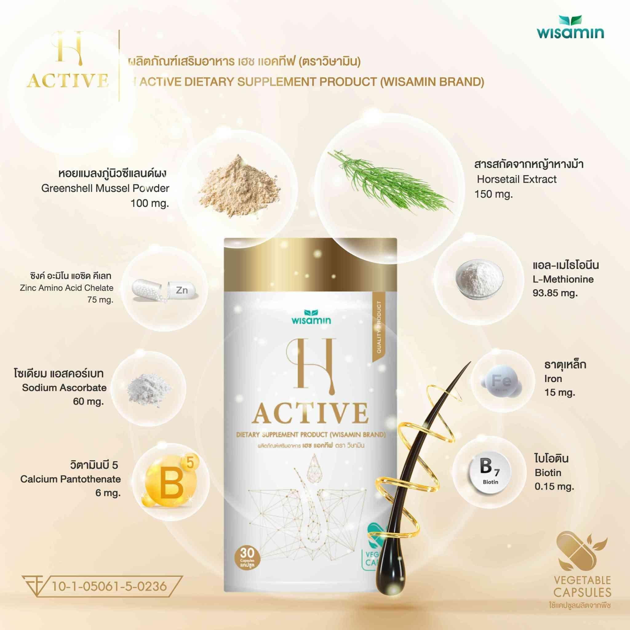 WISAMIN H-Active สารสกัดจากหญ้าหางม้า (ตราวิษามิน) 30 แคปซูล