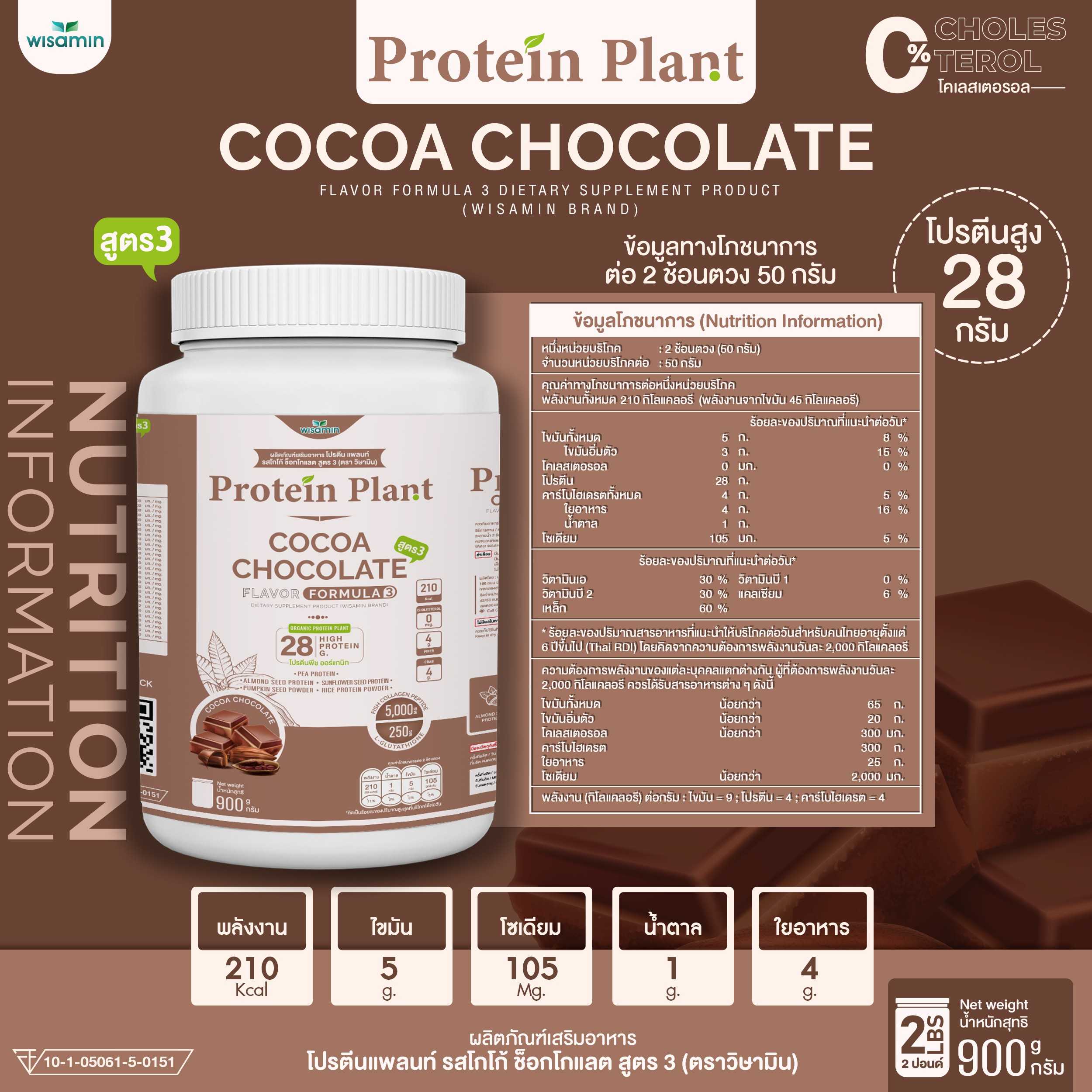 WISAMIN Protein Plant โปรตีนพืช สูตร 3 (ตราวิษามิน) 900 กรัม
