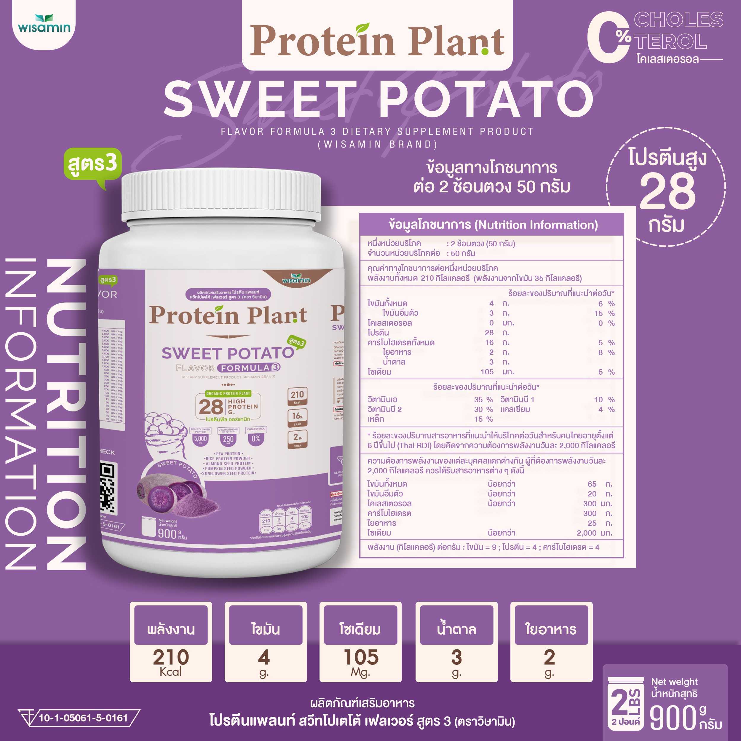 WISAMIN Protein Plant โปรตีนพืช สูตร 3 (ตราวิษามิน) 900 กรัม
