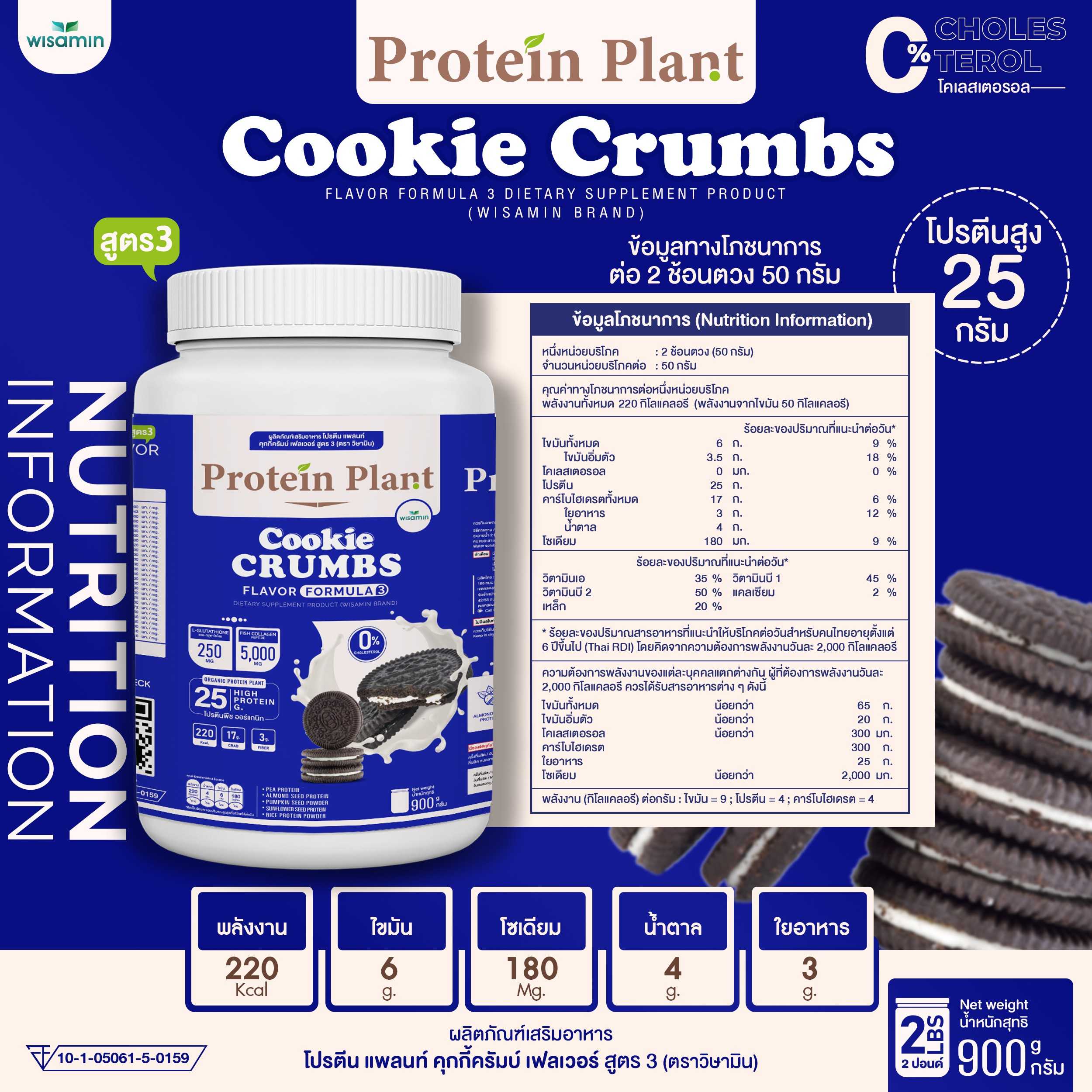 WISAMIN Protein Plant โปรตีนพืช สูตร 3 (ตราวิษามิน) 900 กรัม